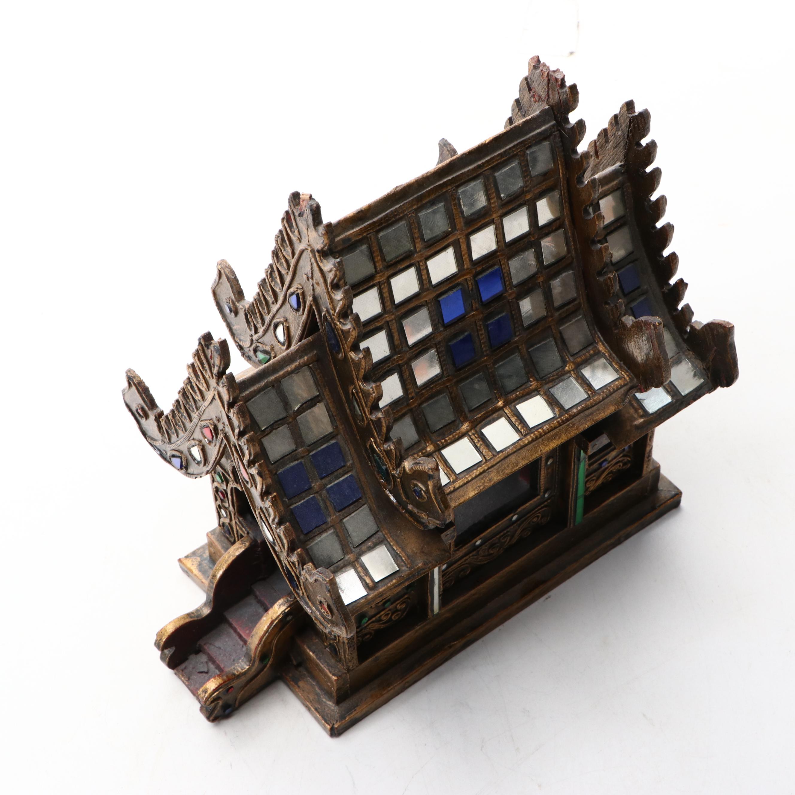 Thai Handcrafted Brass and Glass Spirit House Altar