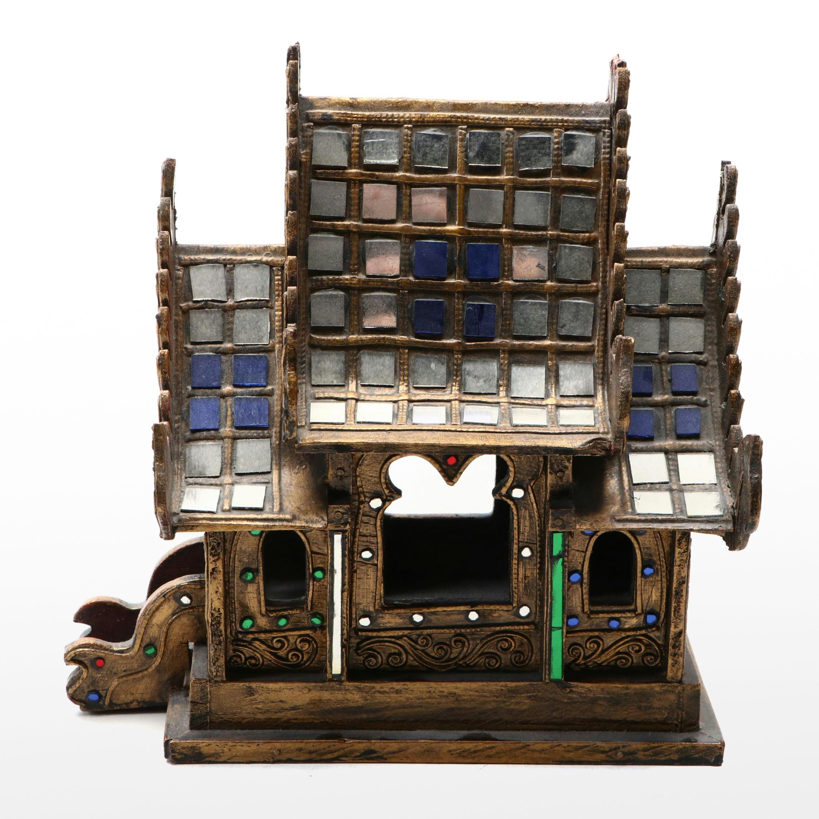 Thai Handcrafted Brass and Glass Spirit House Altar