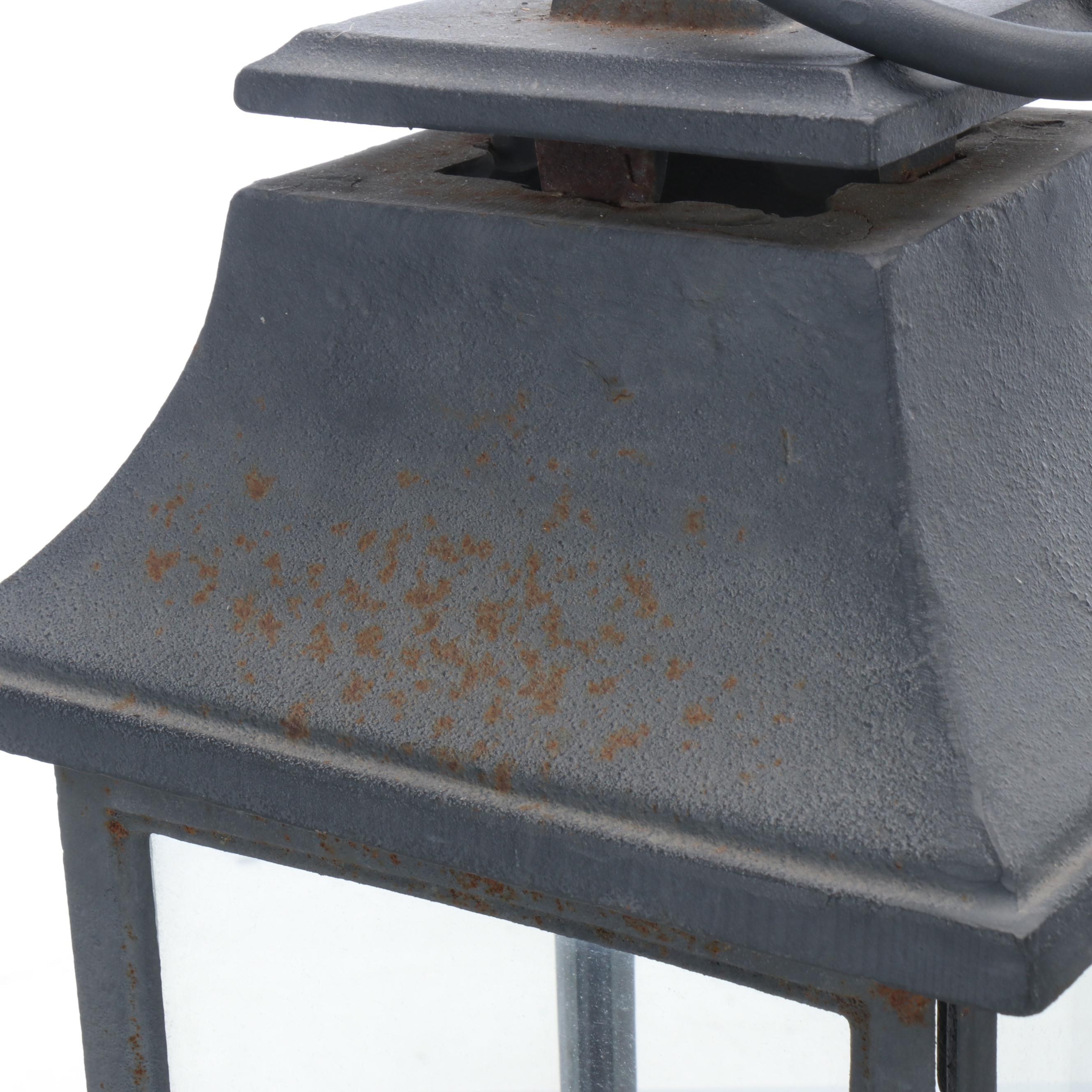 Gray Finish Metal Lanterns with Glass Panels