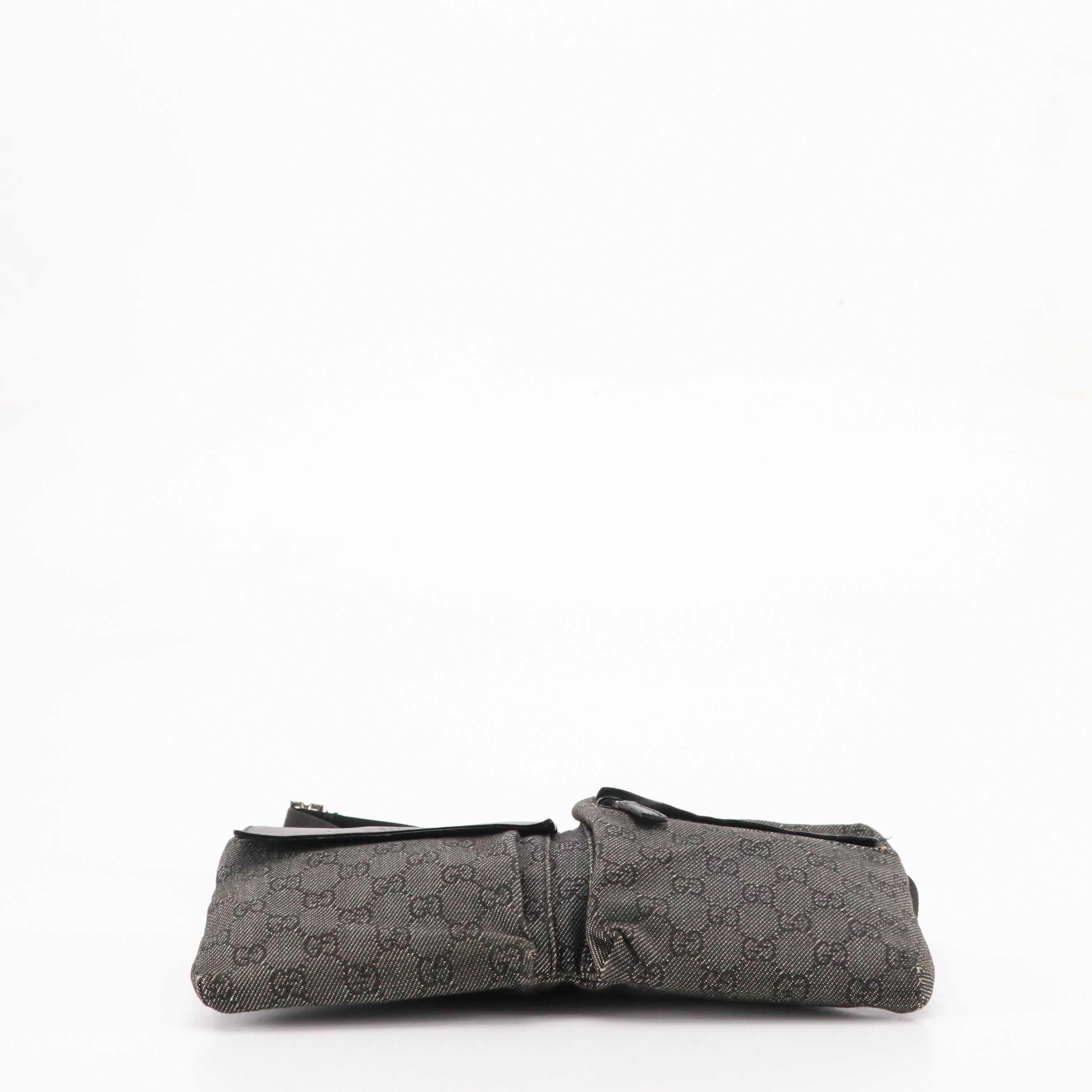Gucci Double Pocket Belt Bag in Grey GG Canvas and Black Leather