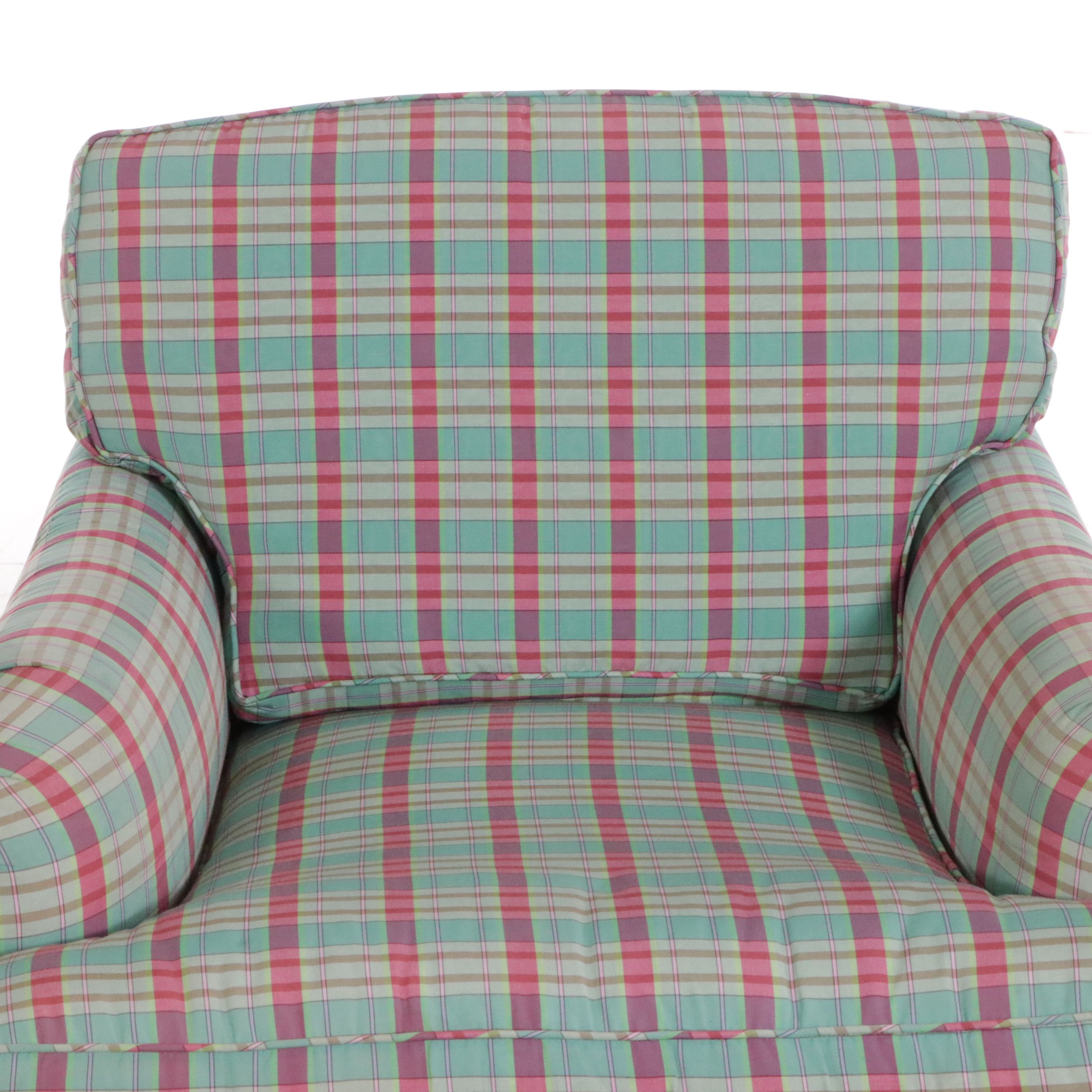 Plaid Fabric Upholstered Armchair with Ottoman
