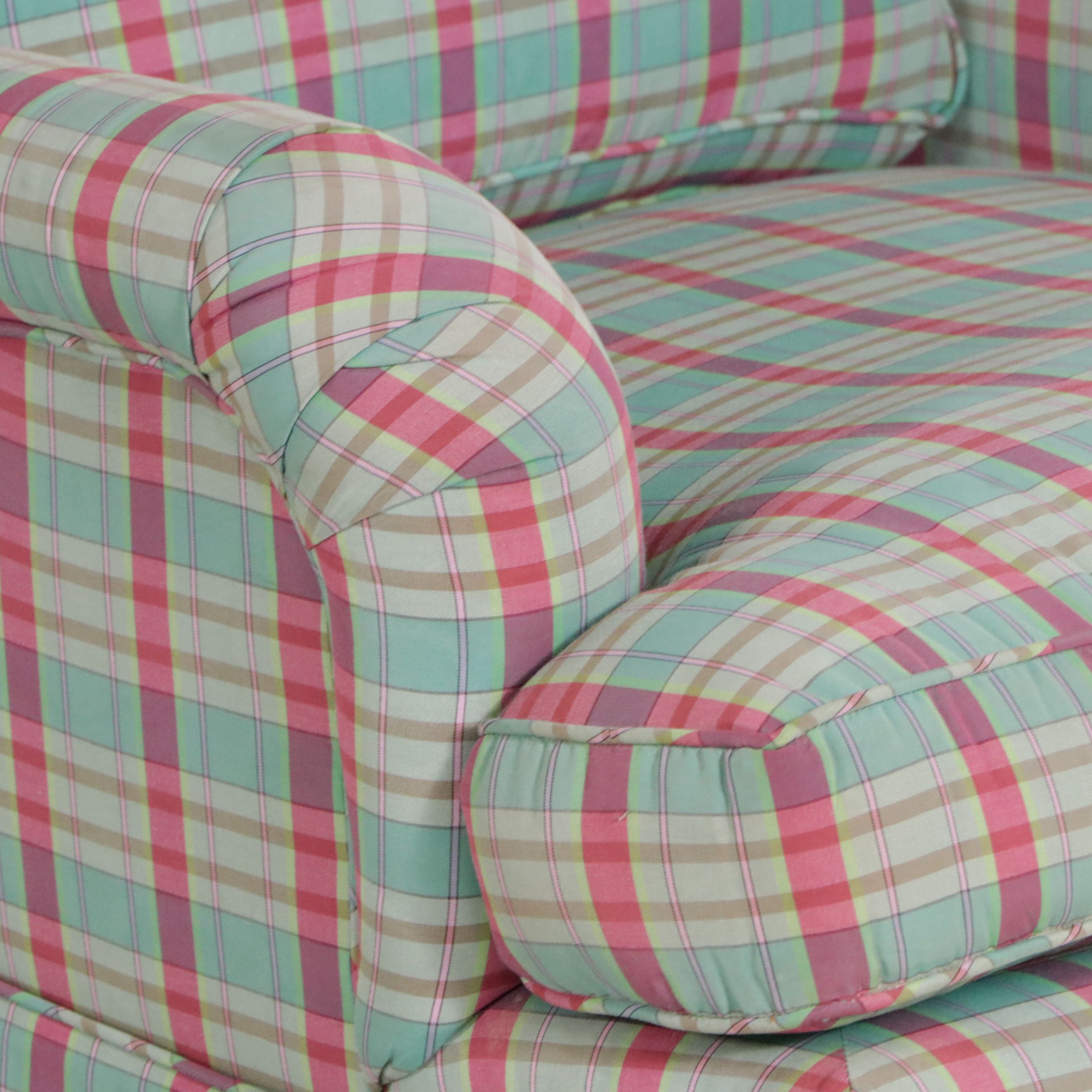 Plaid Fabric Upholstered Armchair with Ottoman