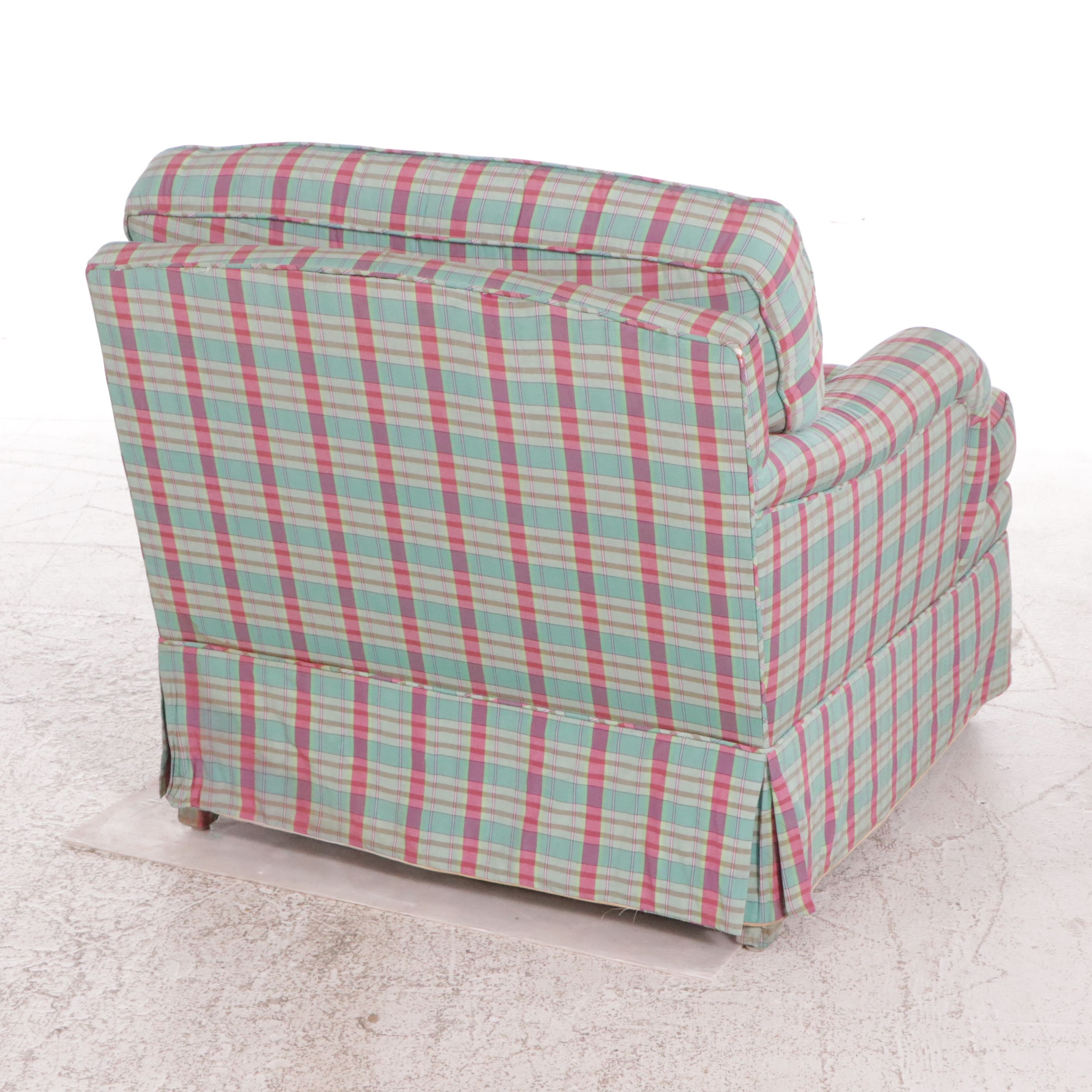 Plaid Fabric Upholstered Armchair with Ottoman