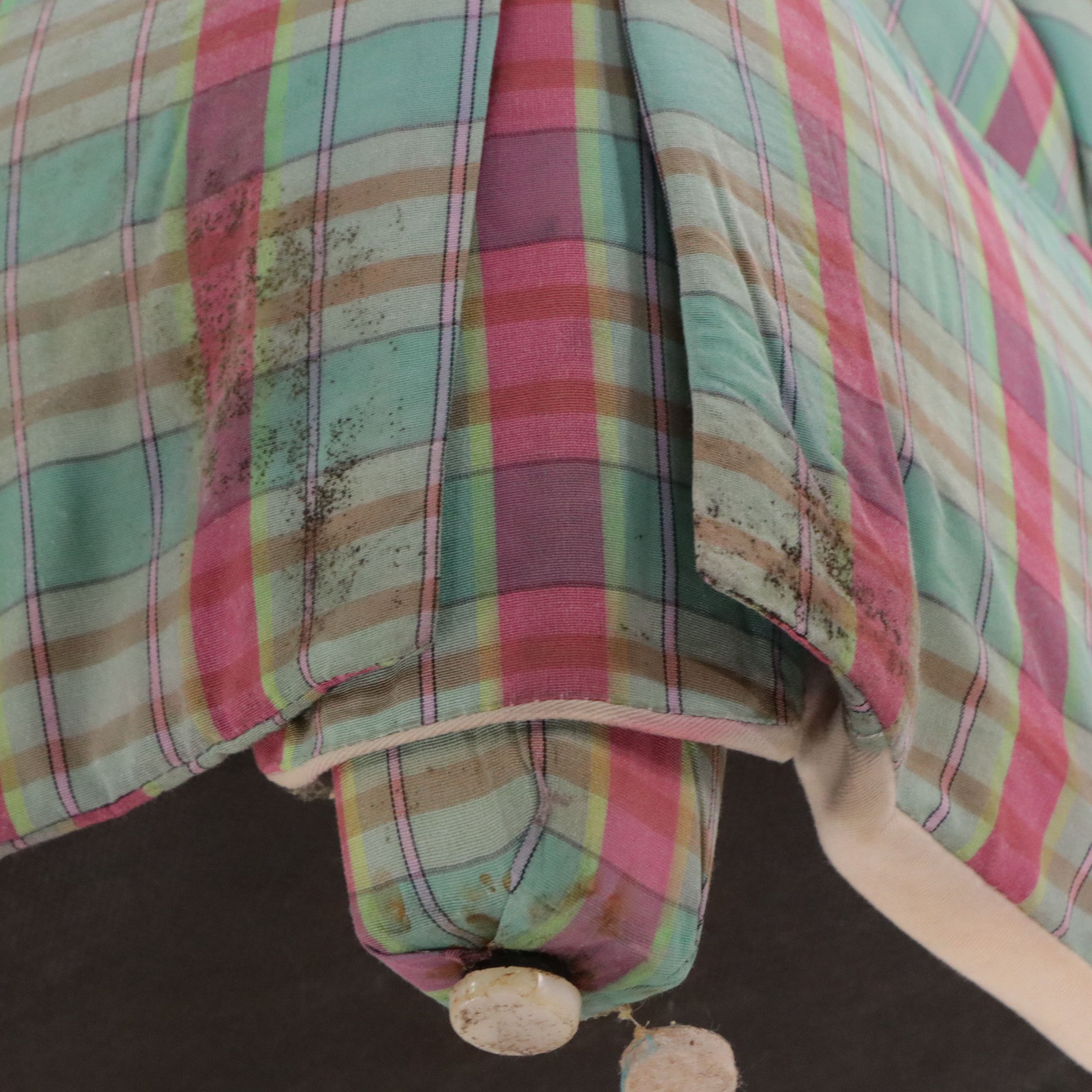 Plaid Fabric Upholstered Armchair with Ottoman