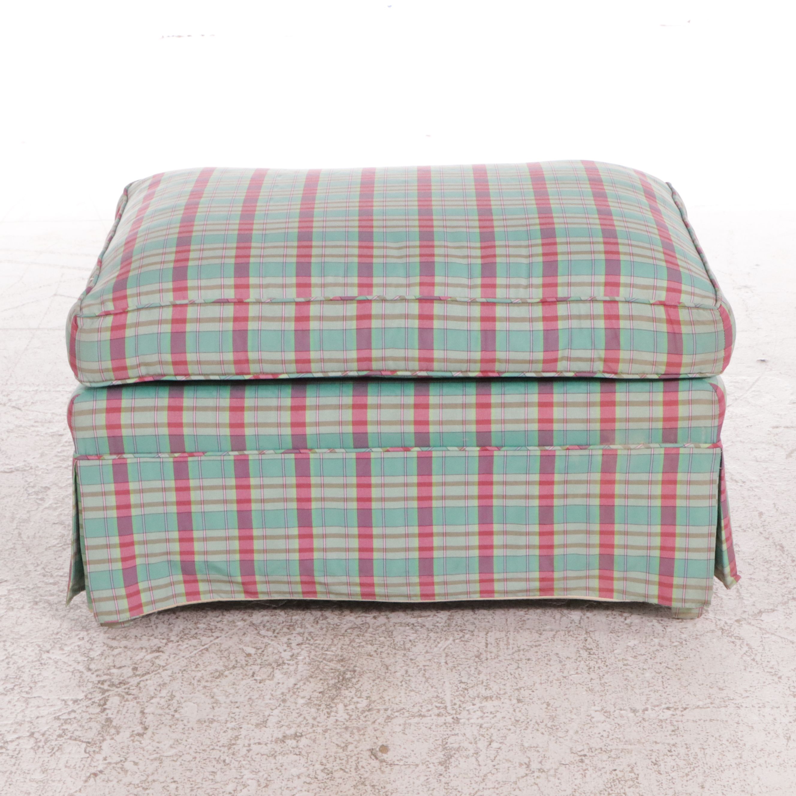 Plaid Fabric Upholstered Armchair with Ottoman
