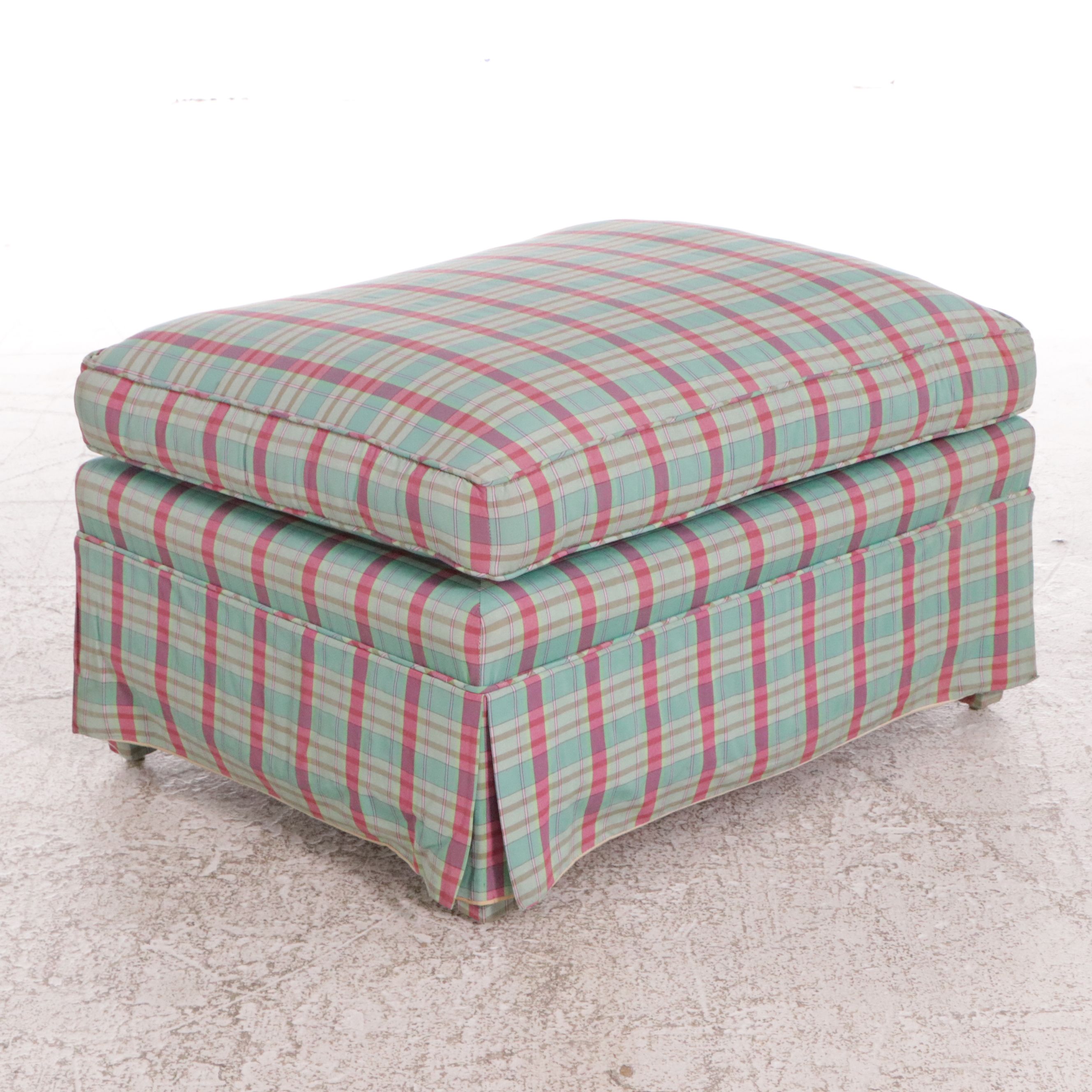 Plaid Fabric Upholstered Armchair with Ottoman