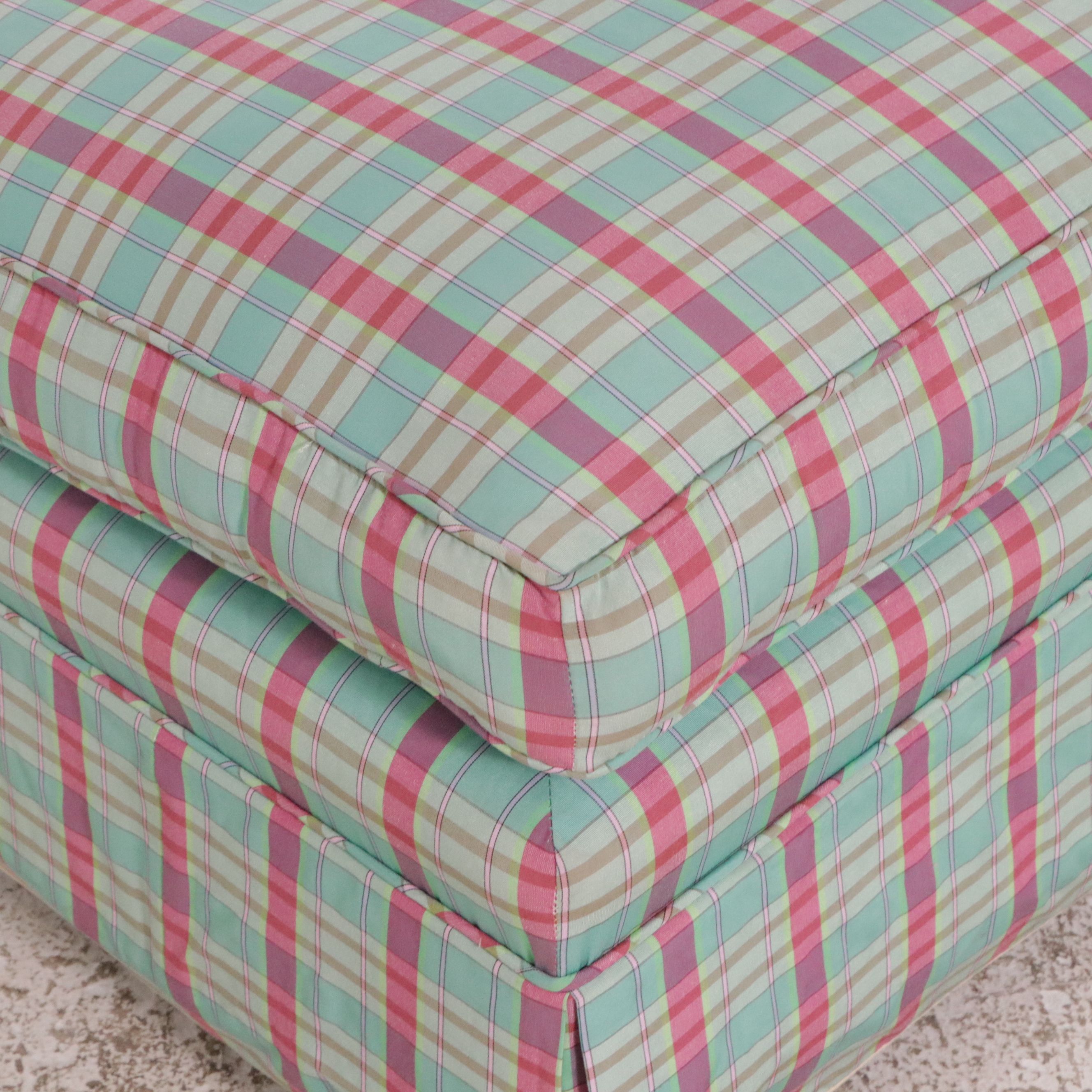 Plaid Fabric Upholstered Armchair with Ottoman