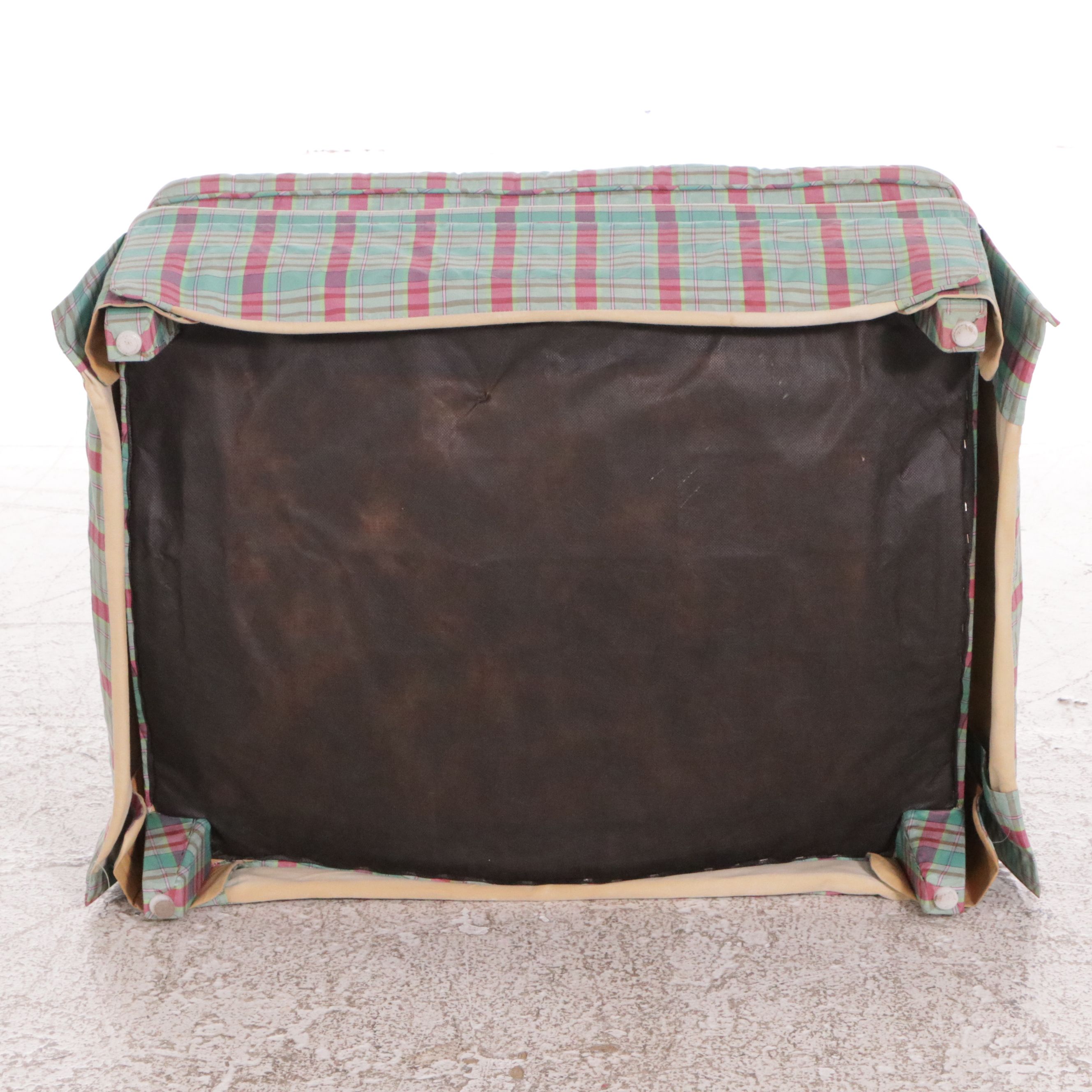 Plaid Fabric Upholstered Armchair with Ottoman