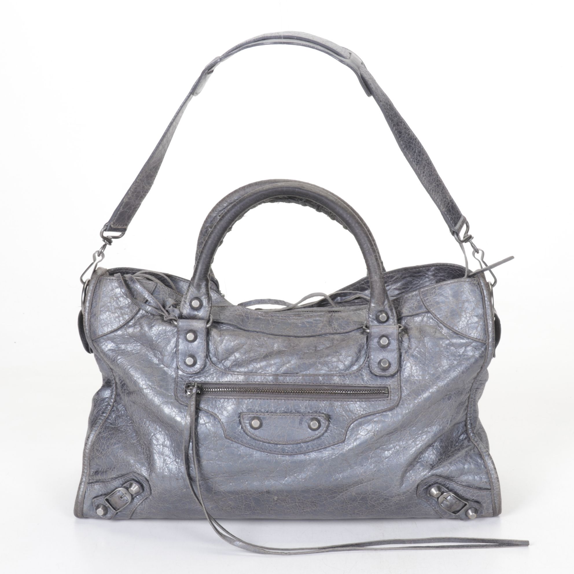 Balenciaga Le City Two-Way Bag in Metallic Crackle Leather with Mirror