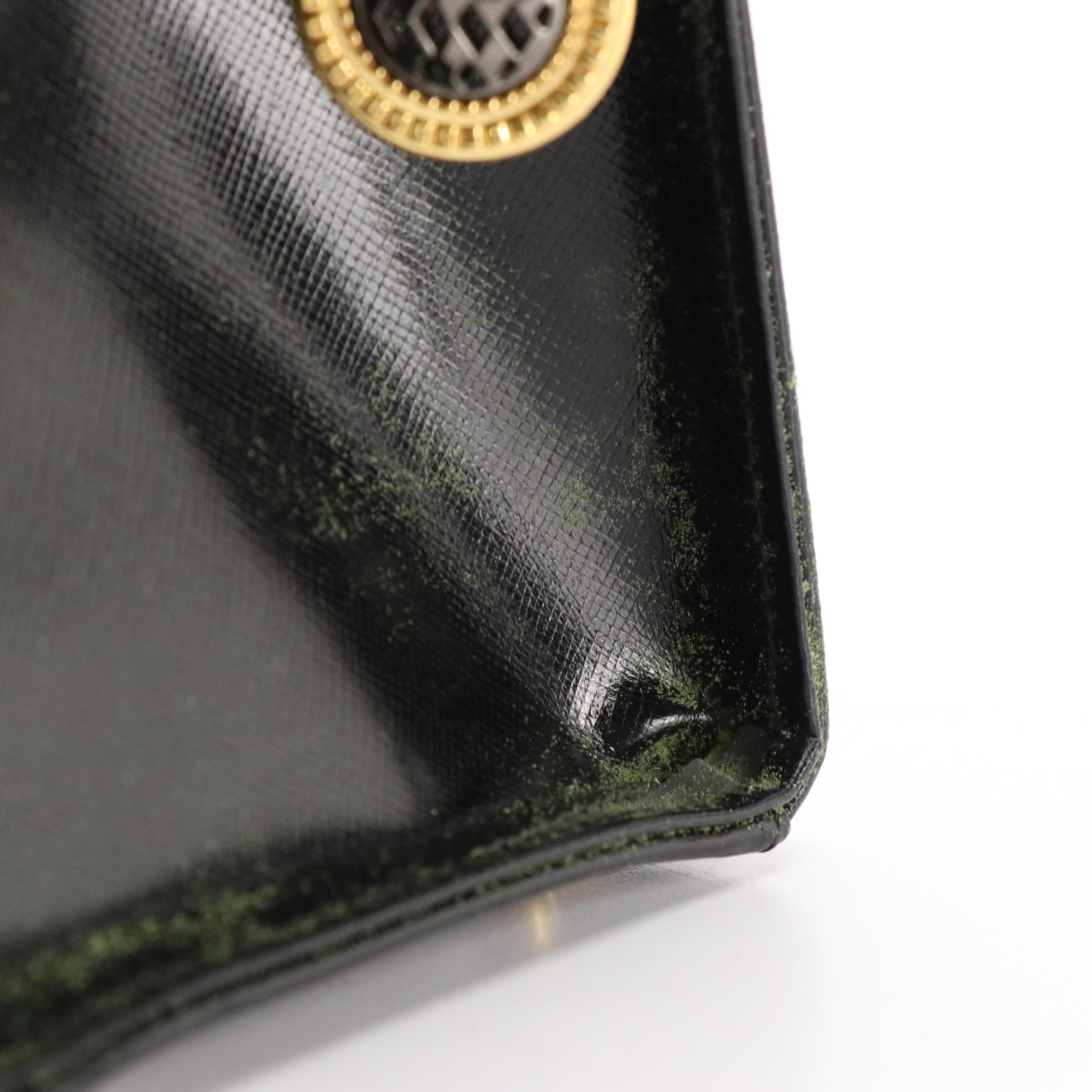 Gianni Versace Black Saffiano Glazed Leather Sunburst Medallion Two-Way Bag