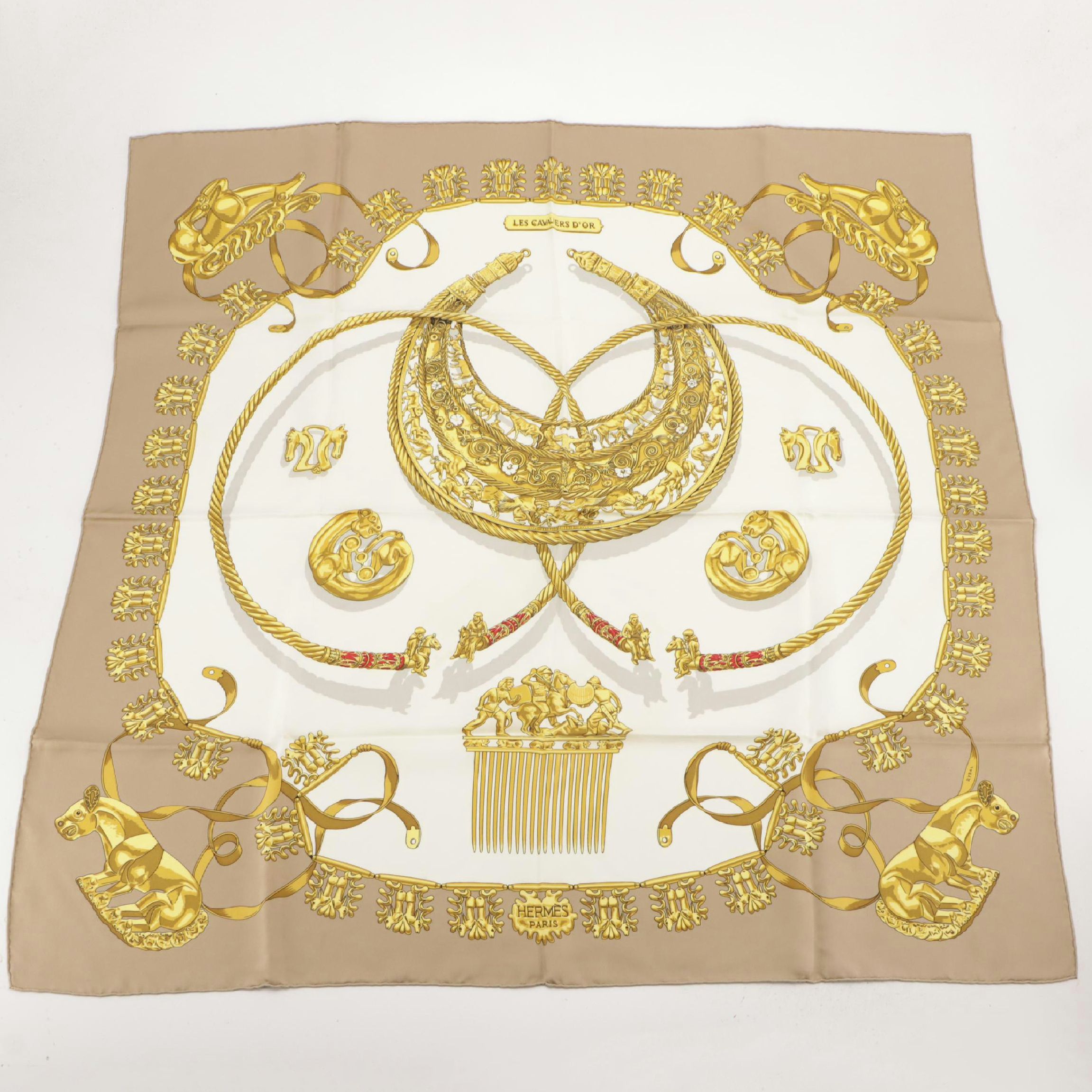 Hermès "Les Cavaliers d'Or" Scarf 90 in Silk Twill