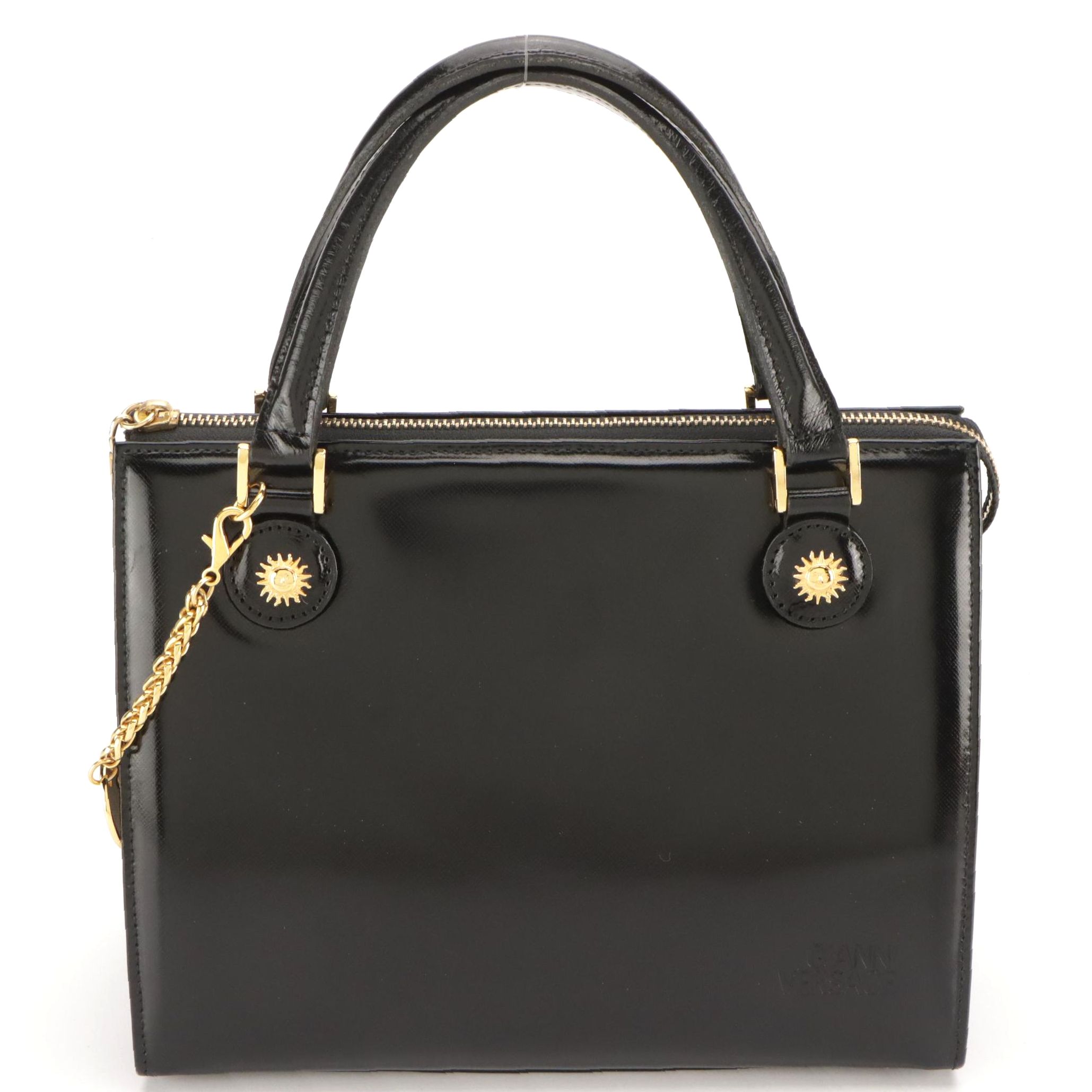 Gianni Versace Black Saffiano Glazed Leather Sunburst Medallion Two-Way Bag