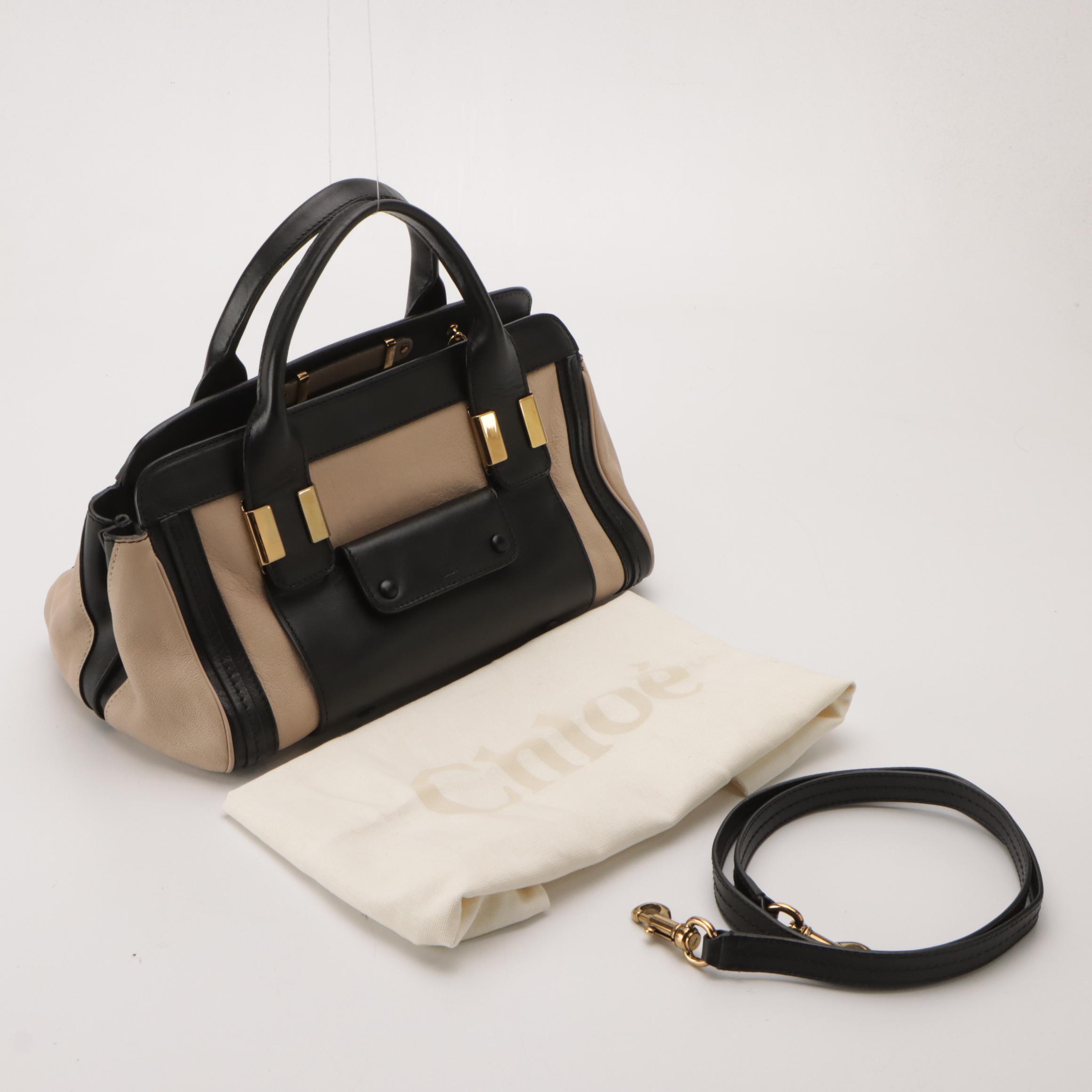 Chloé Small Alice Two-Way Satchel in Calfskin and Black Leather