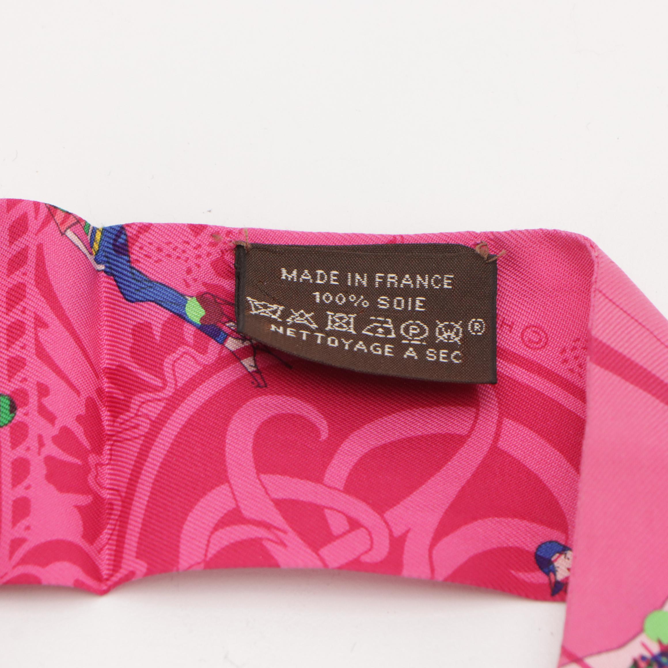 Hermès "Ex-Libris/Les Parisiennes" Hot Pink Silk Twilly Scarf