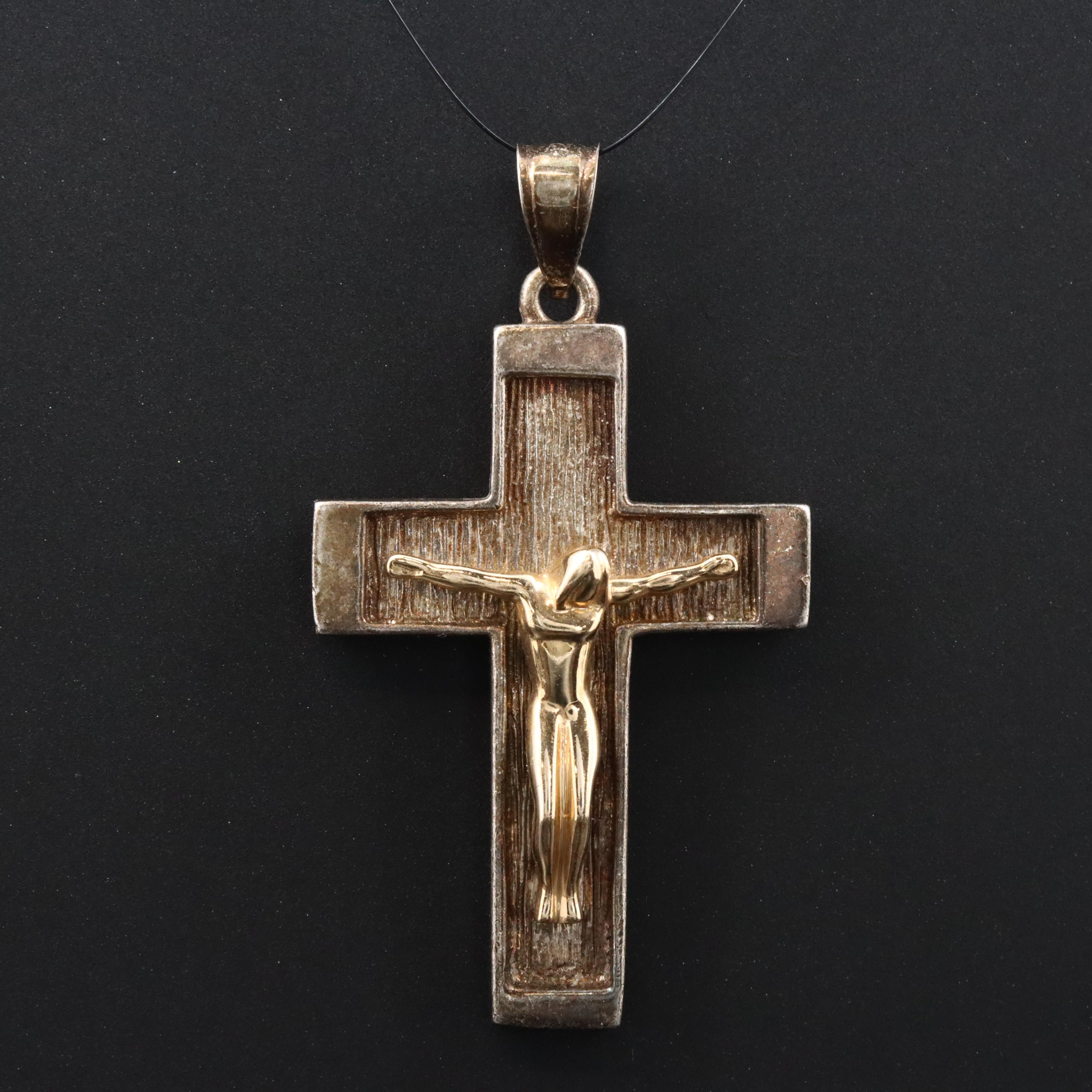 Sterling Crucifix Pendant with 14K Accent