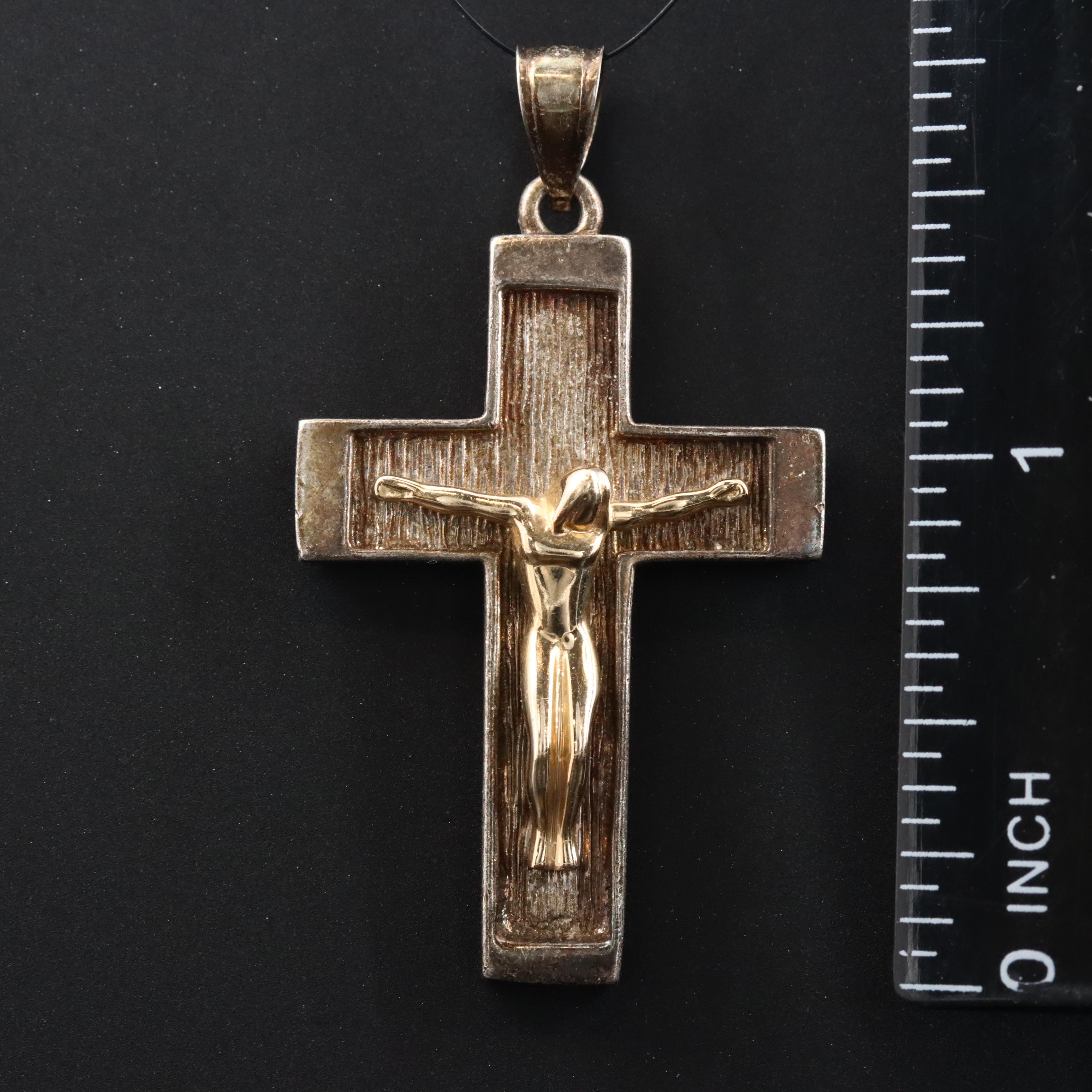 Sterling Crucifix Pendant with 14K Accent