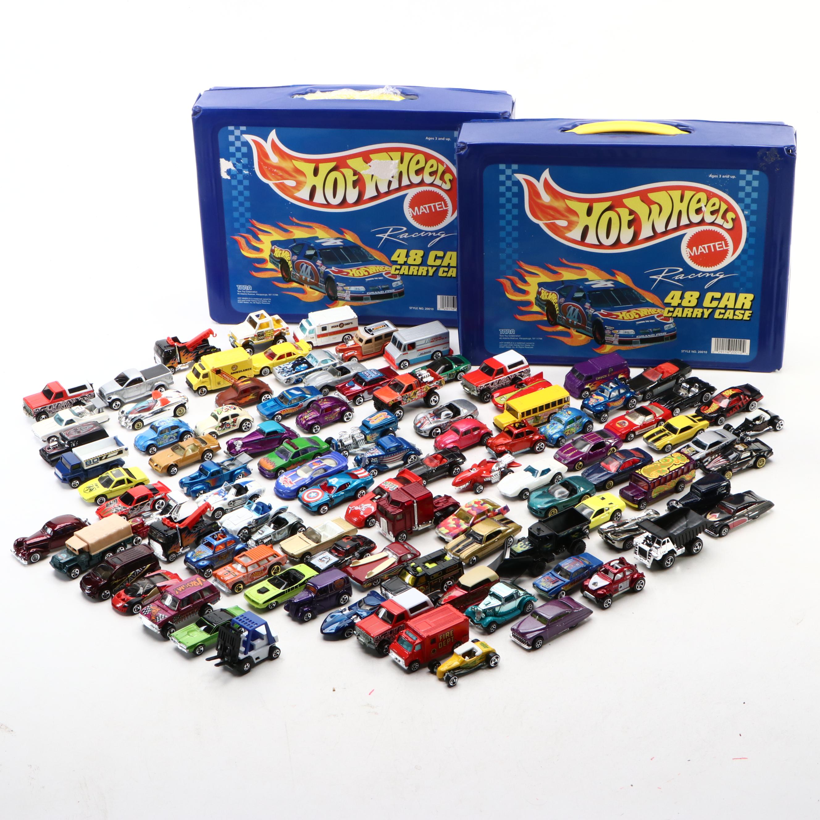 Hot Wheels Plastic and Metal Toy Cars with Carrying Cases