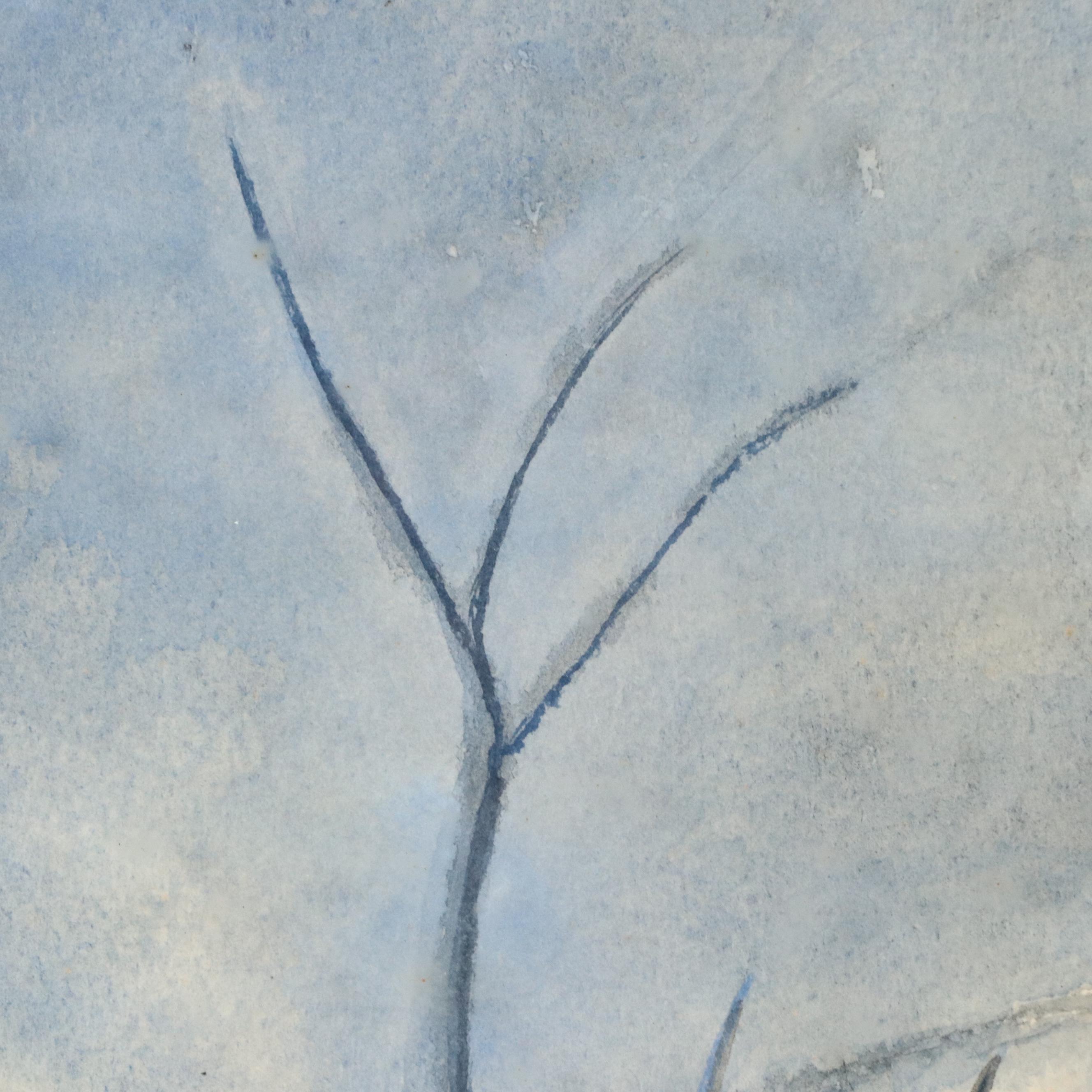 Hank Bissmeyer Blue Rural Watercolor Landscape Painting, Late 20th Century