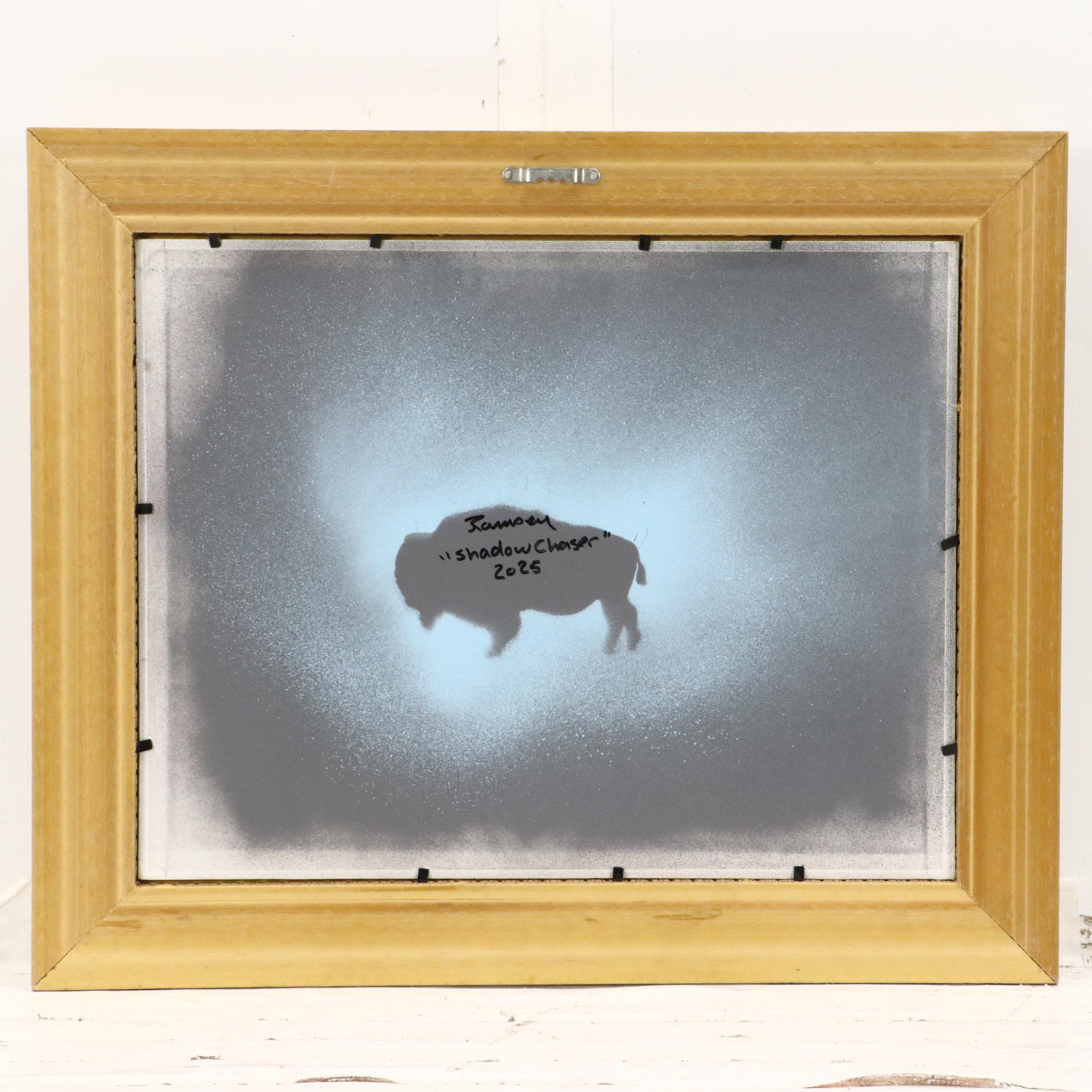 Joshua Ramsey Stylized Southwest Buffalo Acrylic Painting "Shadow Chaser," 2025