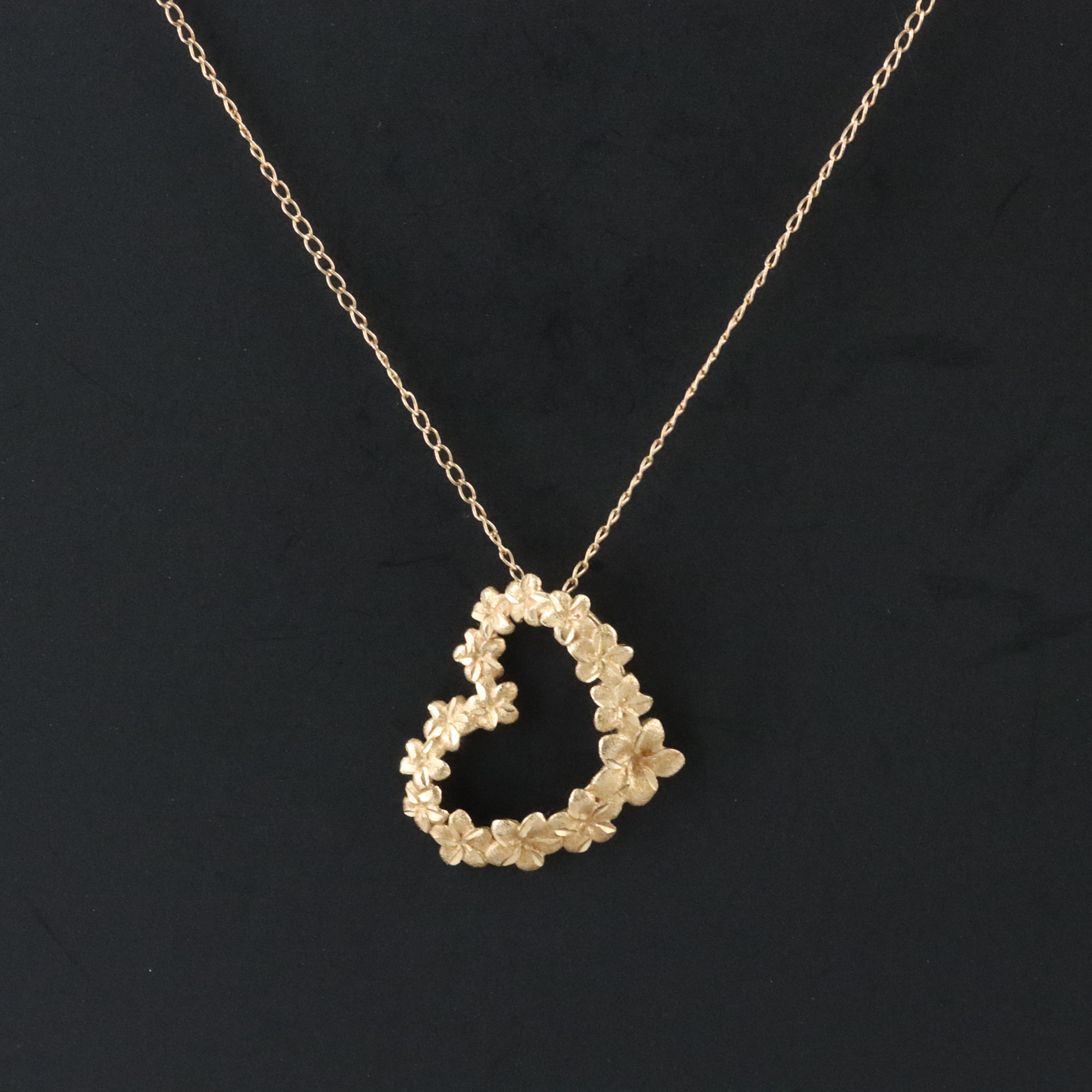 14K Plumeria Flower Heart Necklace