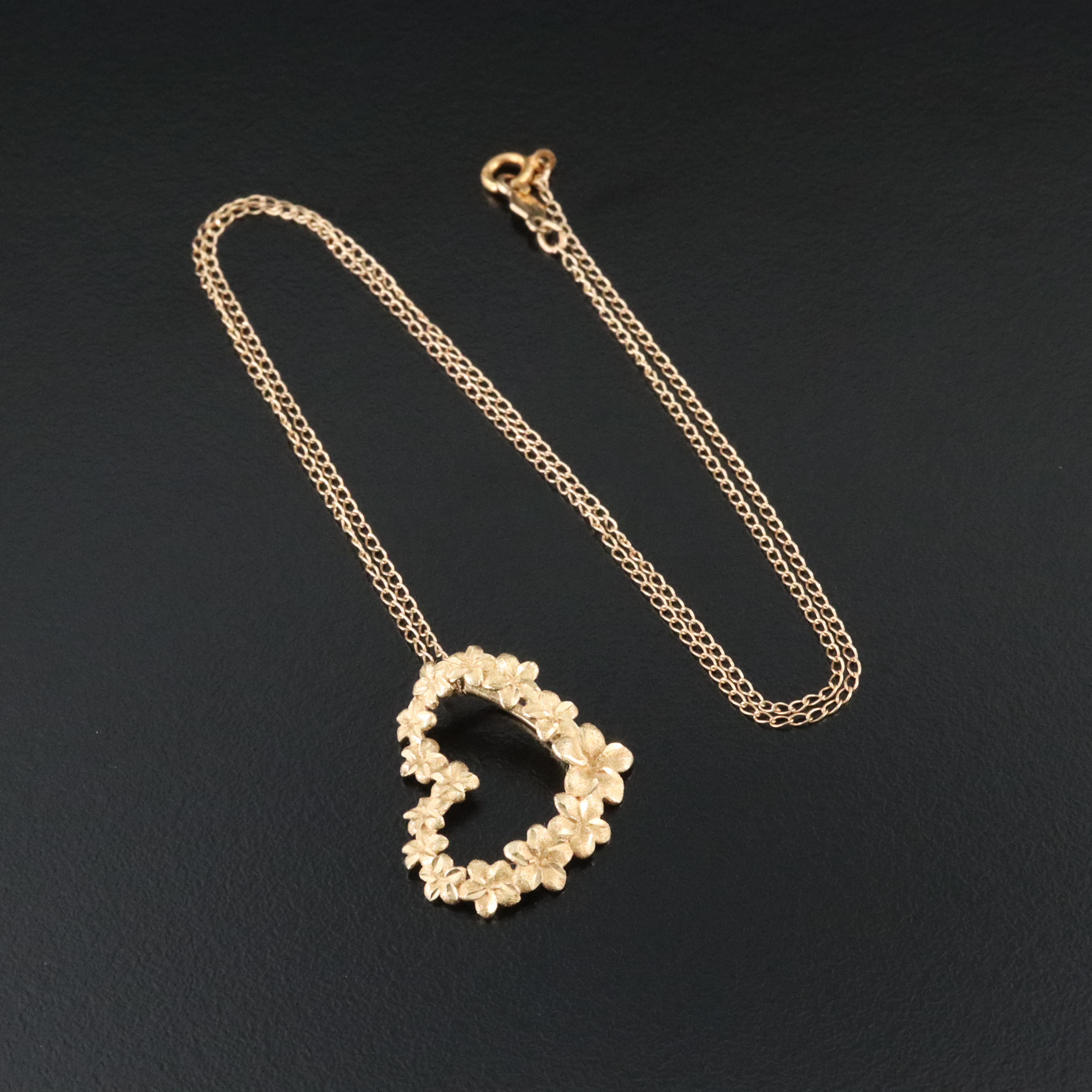 14K Plumeria Flower Heart Necklace