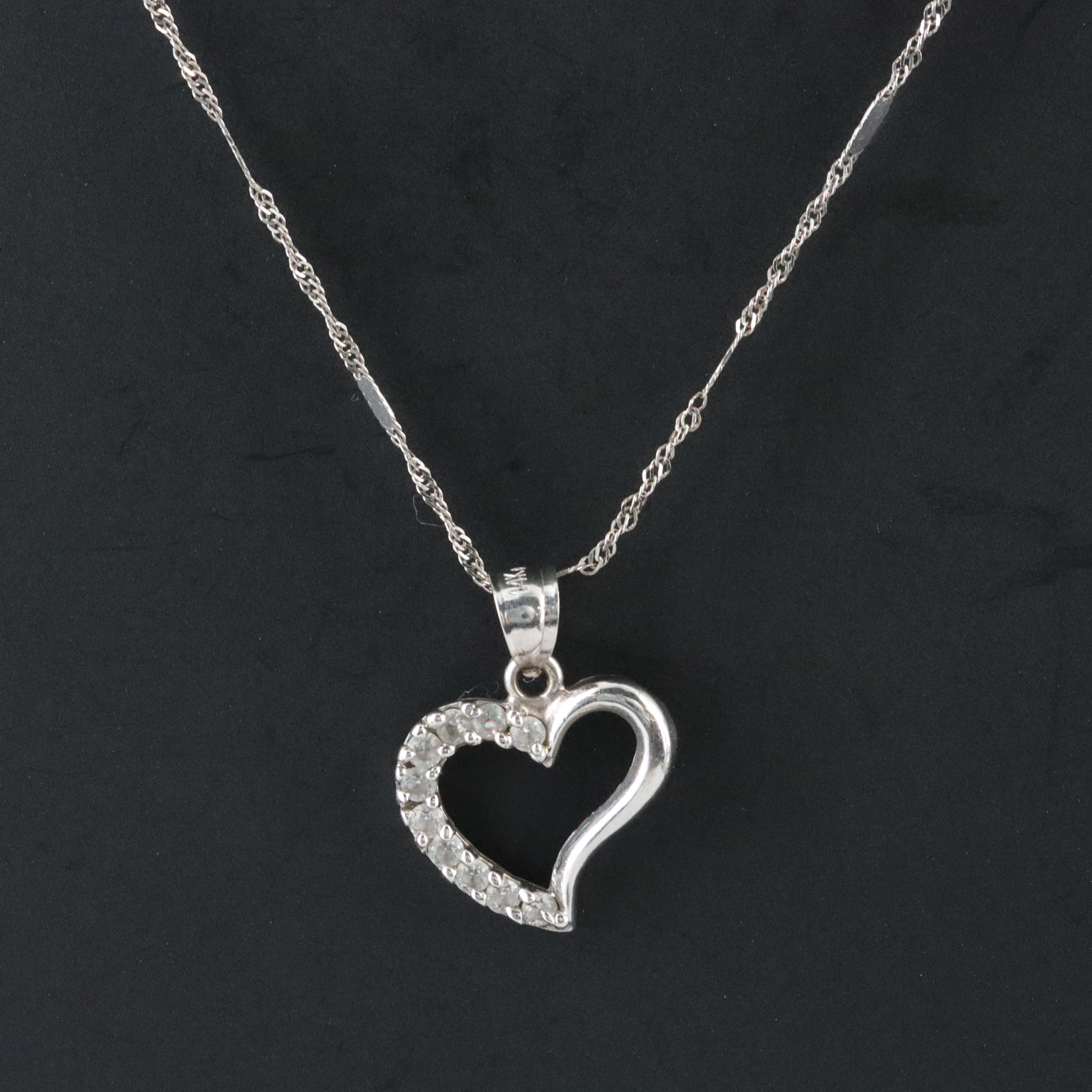 14K CZ Heart Pendant on 10K Chain Necklace