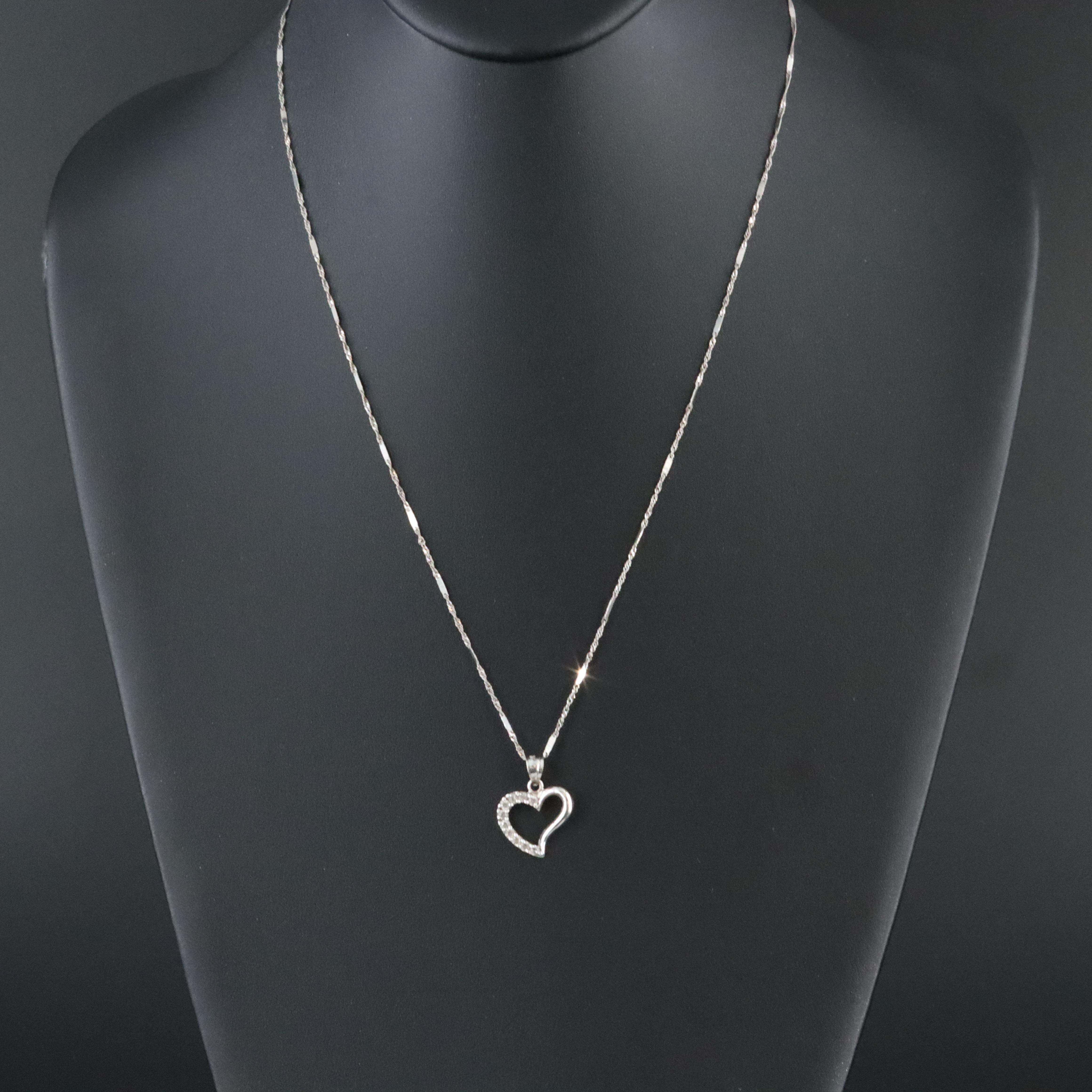 14K CZ Heart Pendant on 10K Chain Necklace