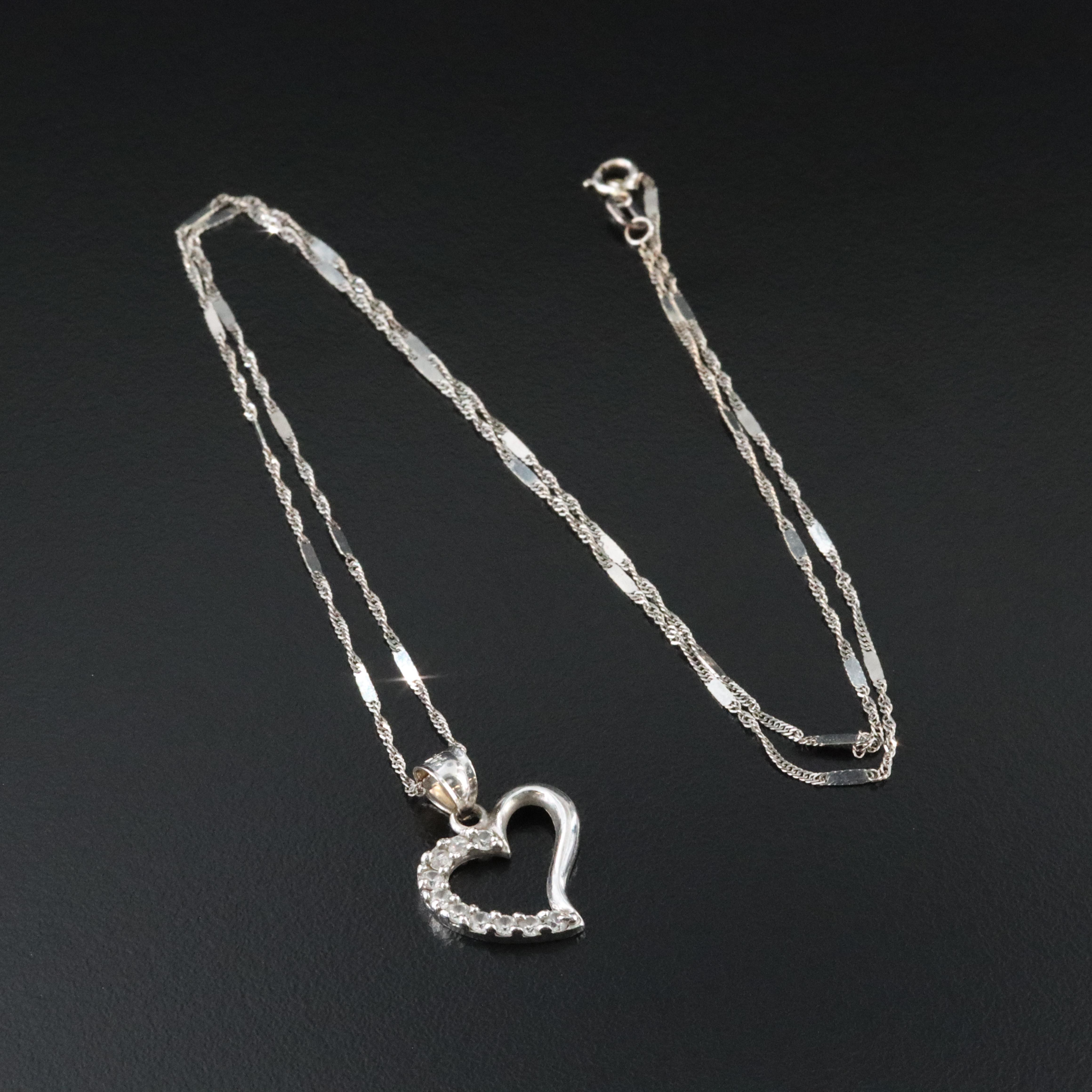 14K CZ Heart Pendant on 10K Chain Necklace