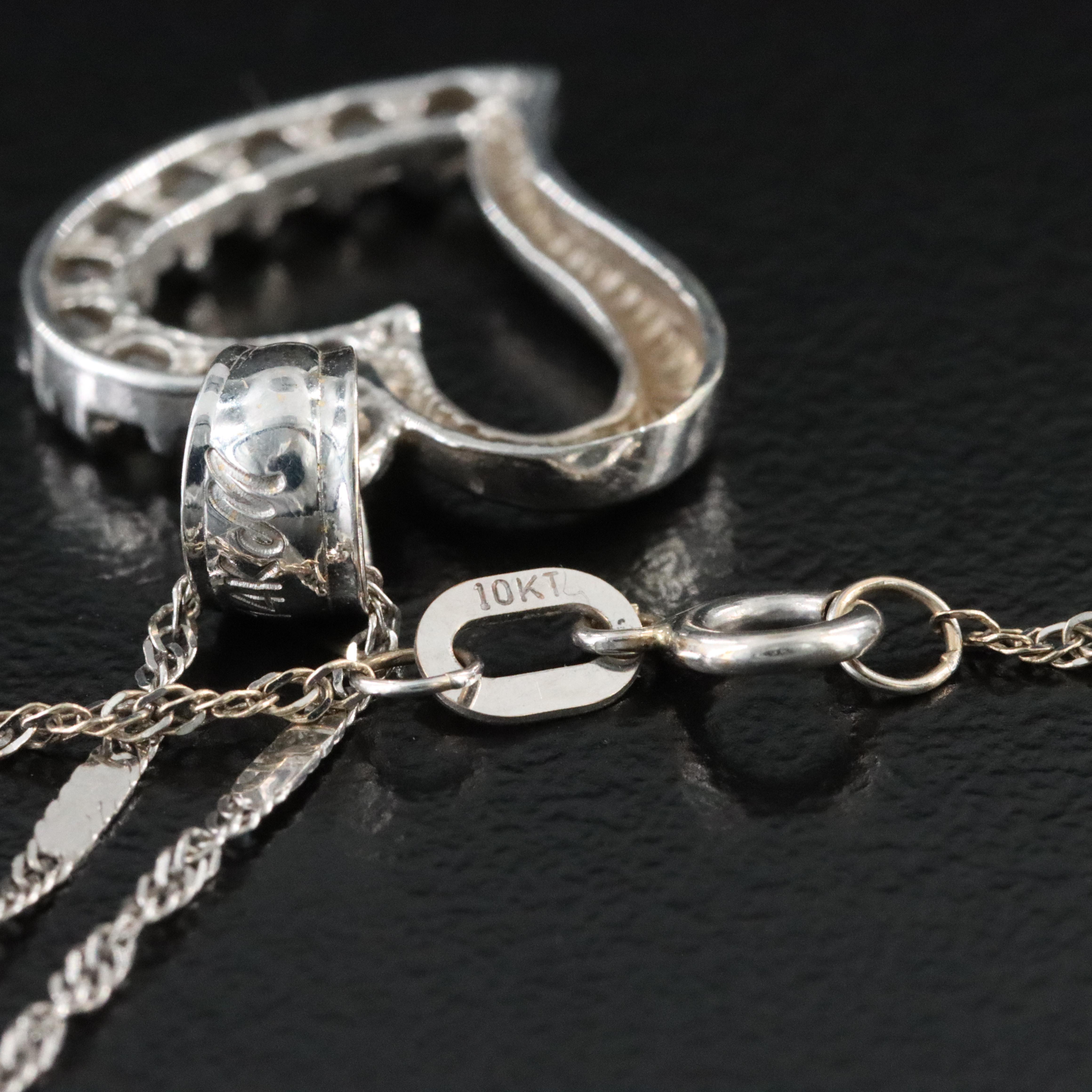 14K CZ Heart Pendant on 10K Chain Necklace