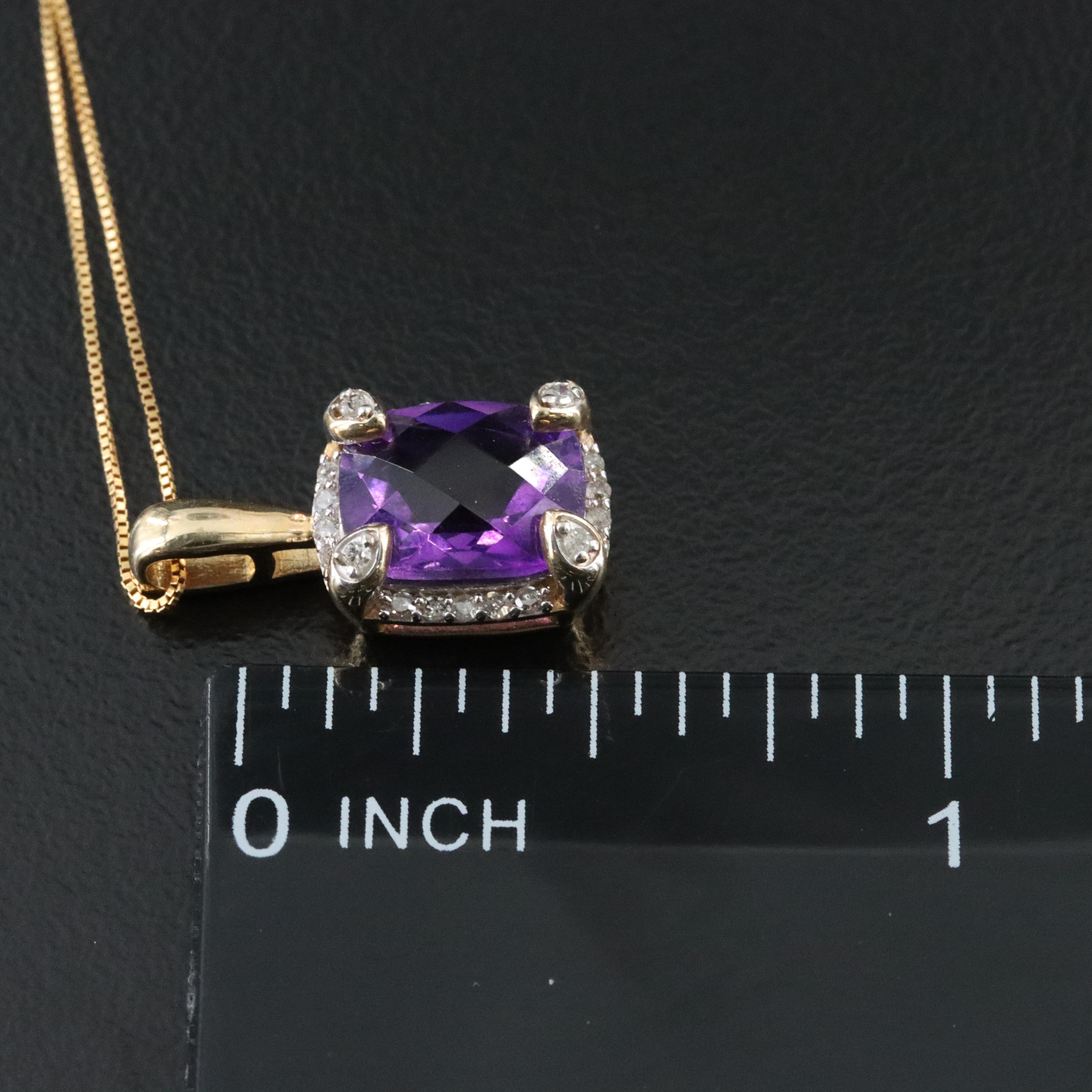 10K Amethyst and Diamond Pendant Necklace