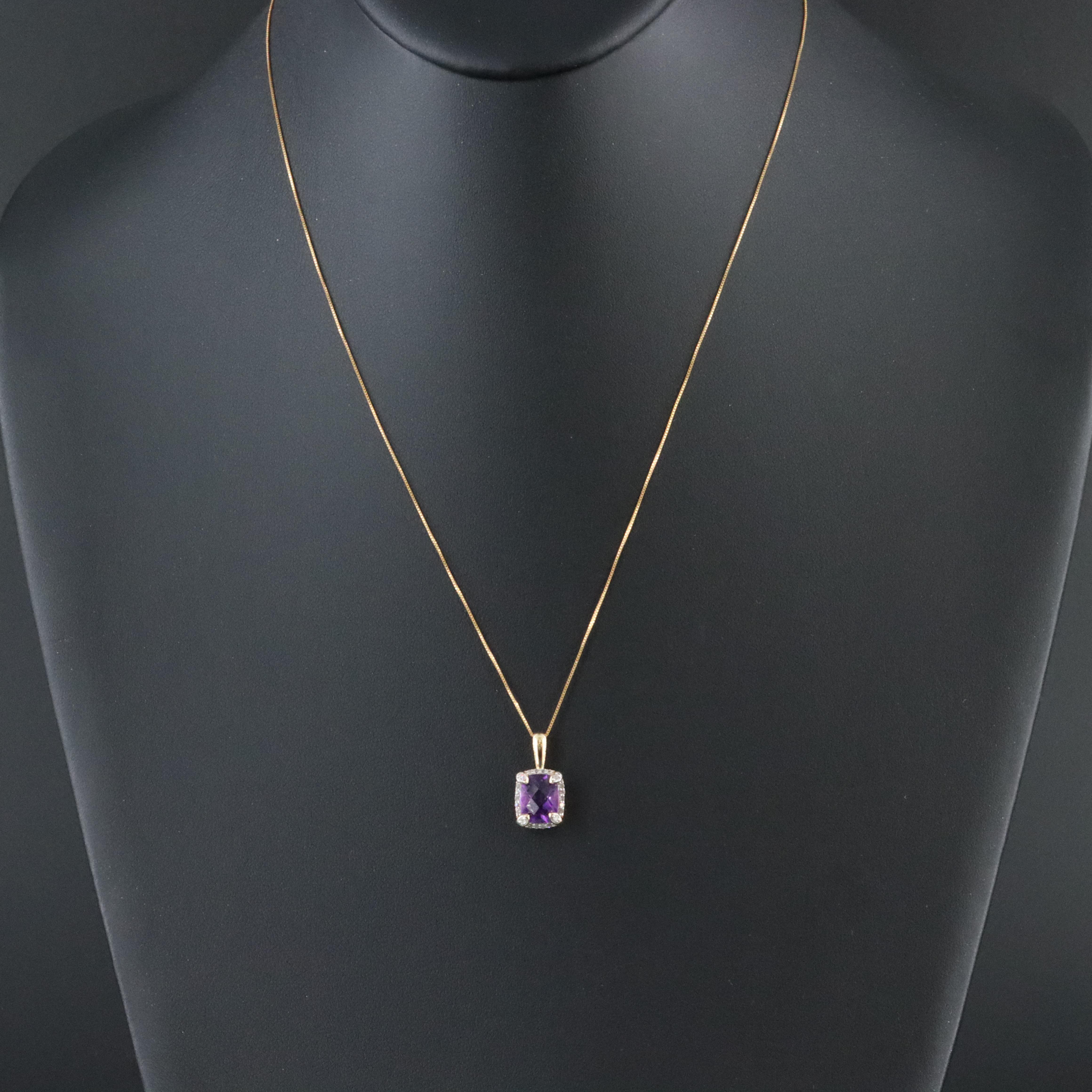 10K Amethyst and Diamond Pendant Necklace