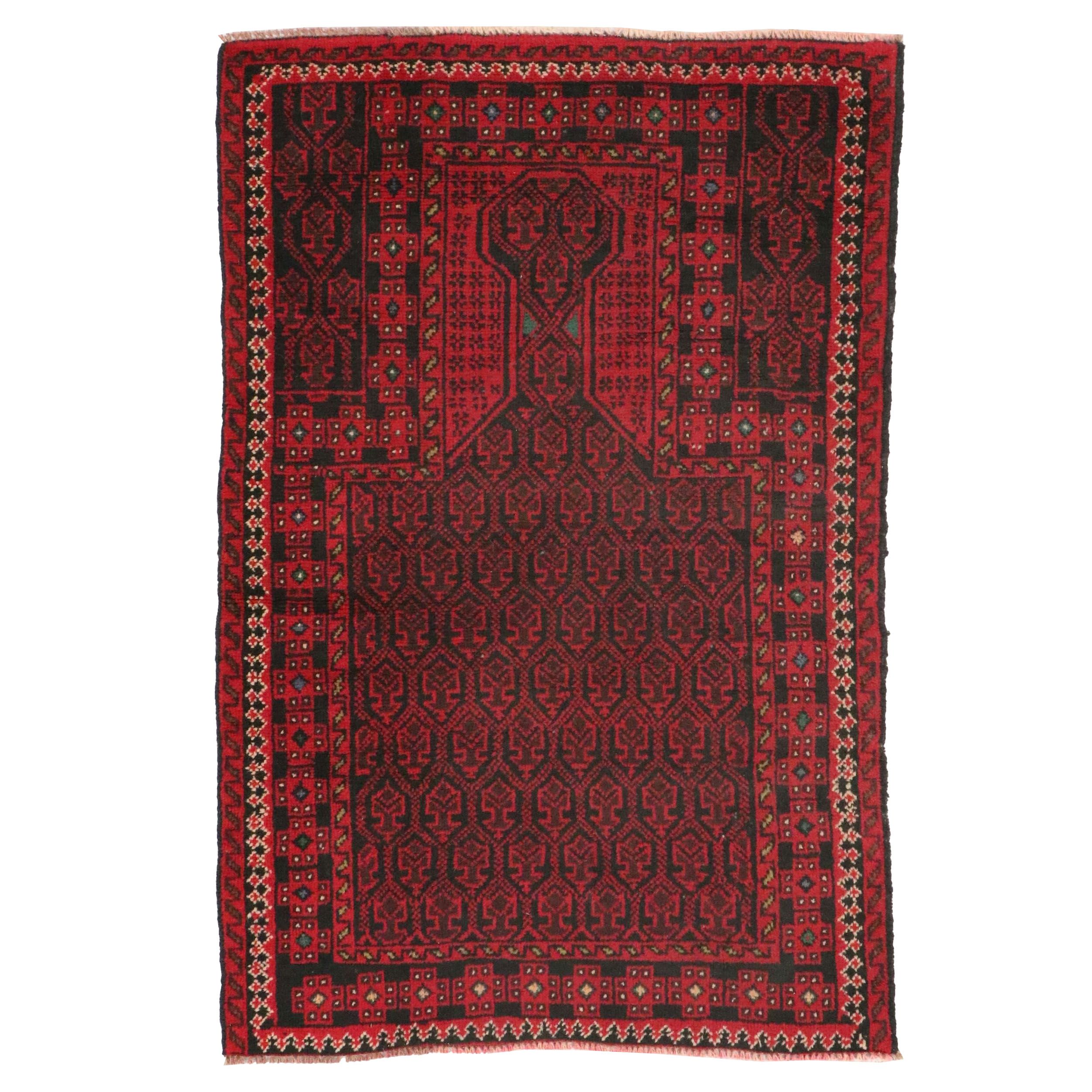 3'1 x 4'7 Hand-Knotted Afghan Baluch Prayer Rug