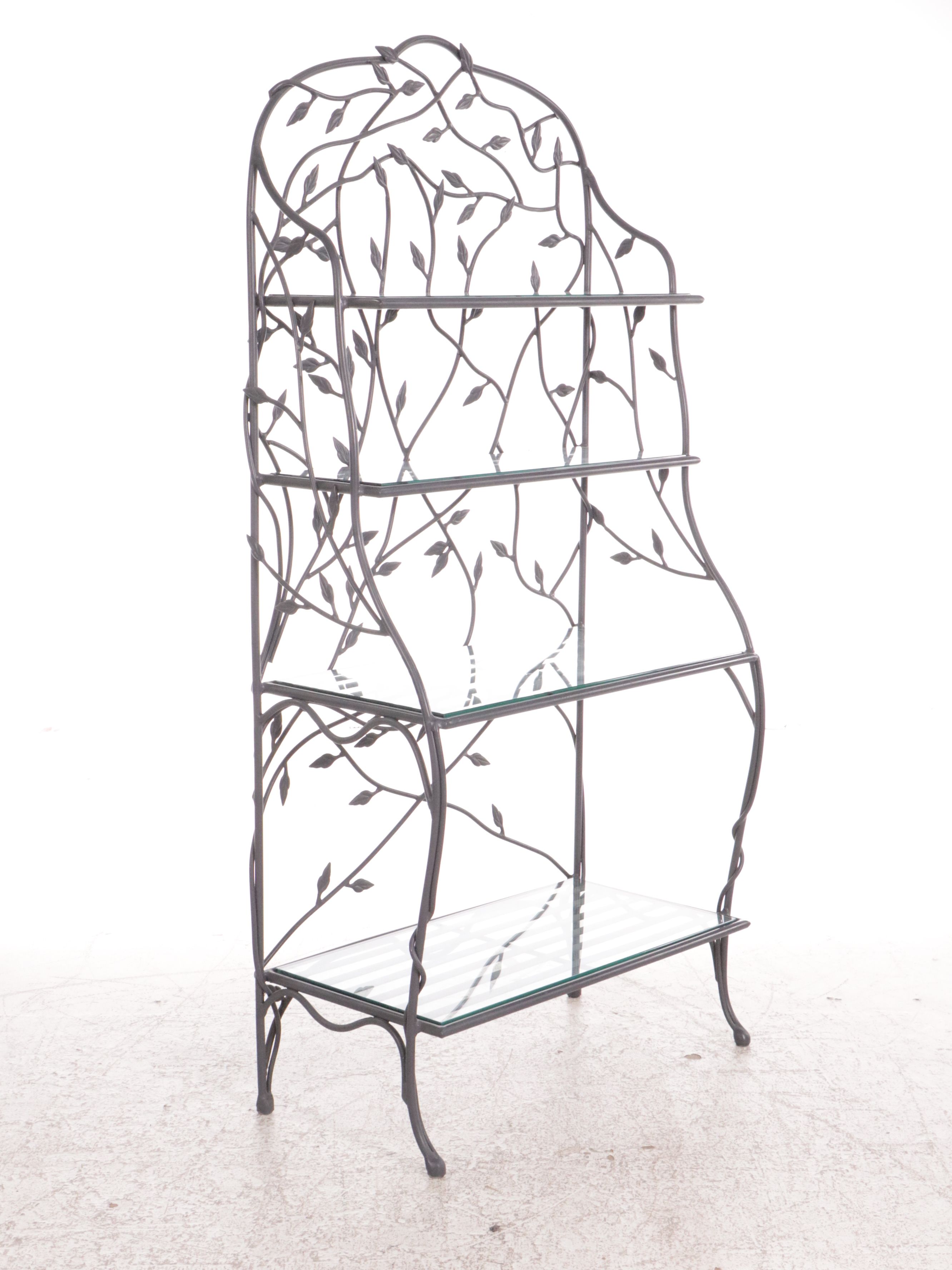 French Style Faux Bois Metal and Glass Baker's Rack