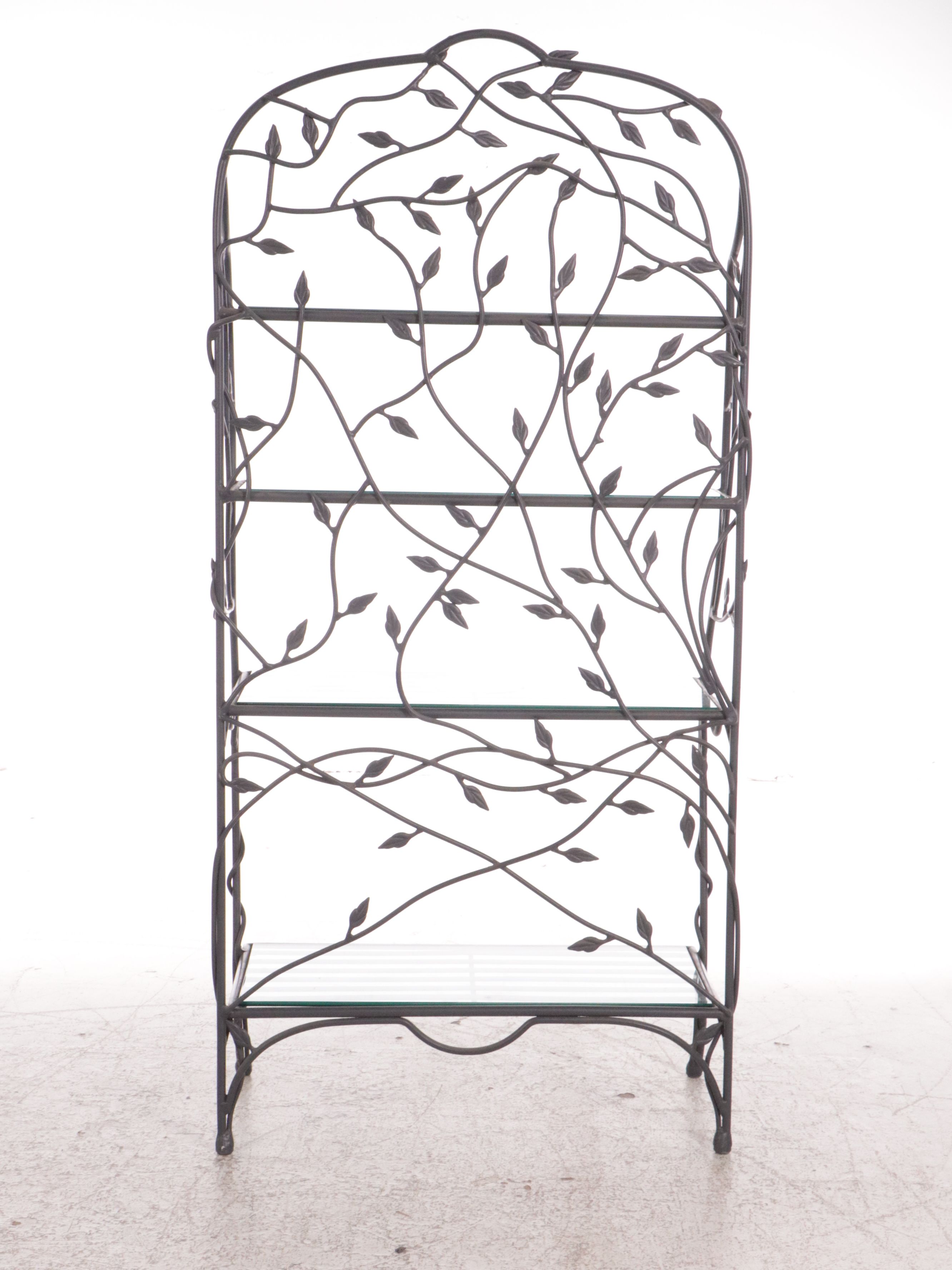 French Style Faux Bois Metal and Glass Baker's Rack