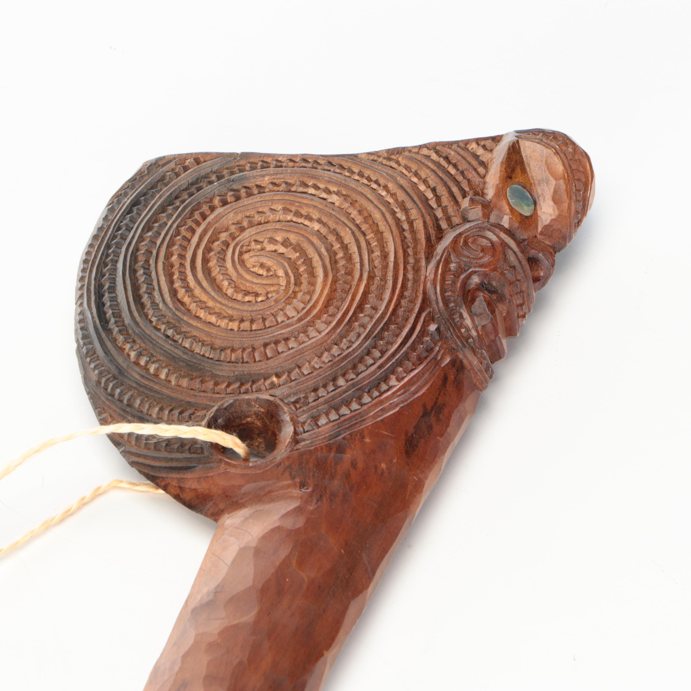 Maori Wood and Abalone Inlay Tewhatewha
