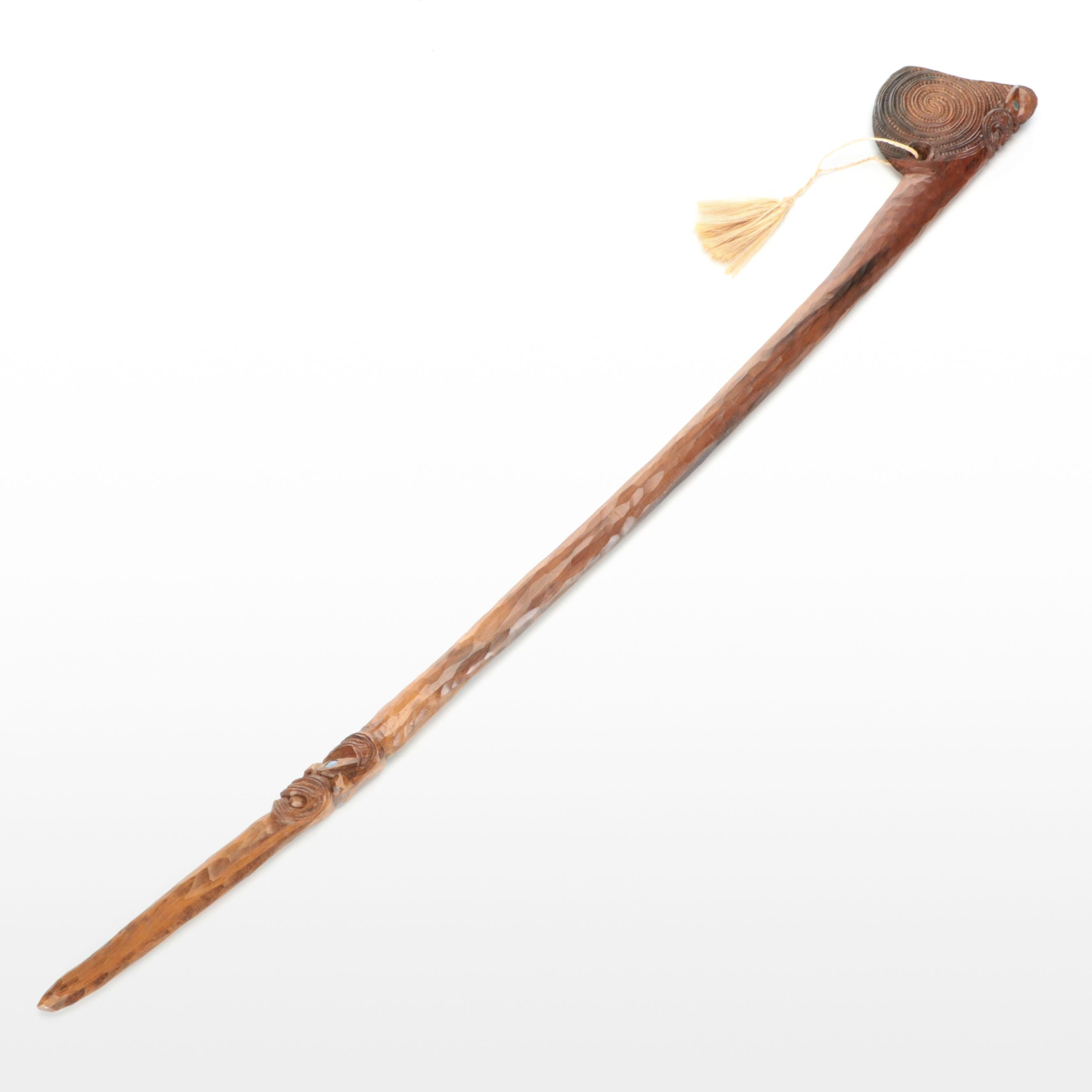 Maori Wood and Abalone Inlay Tewhatewha