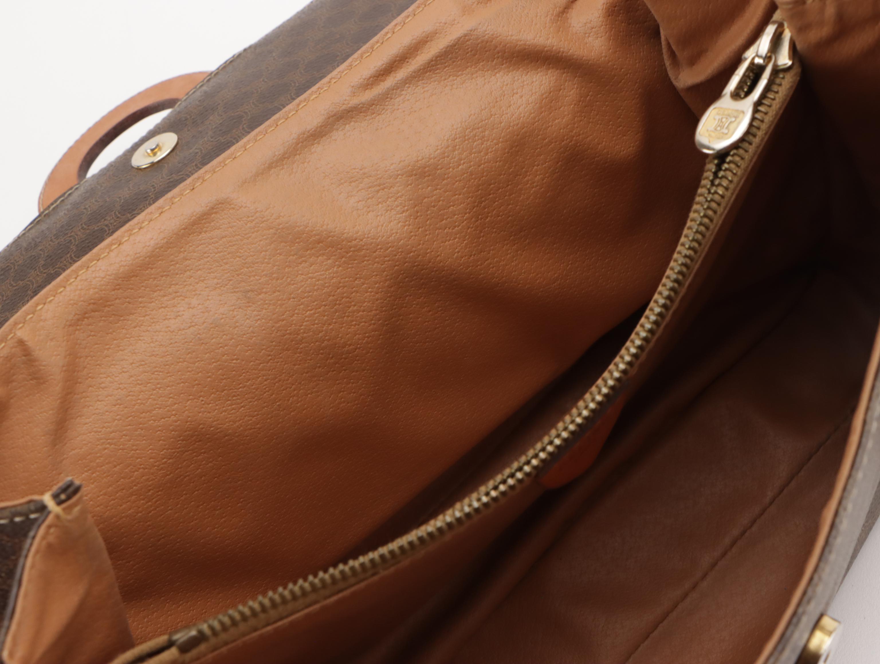 Celine Dark Brown Macadam Canvas and Leather Trimmed Crossbody Bag