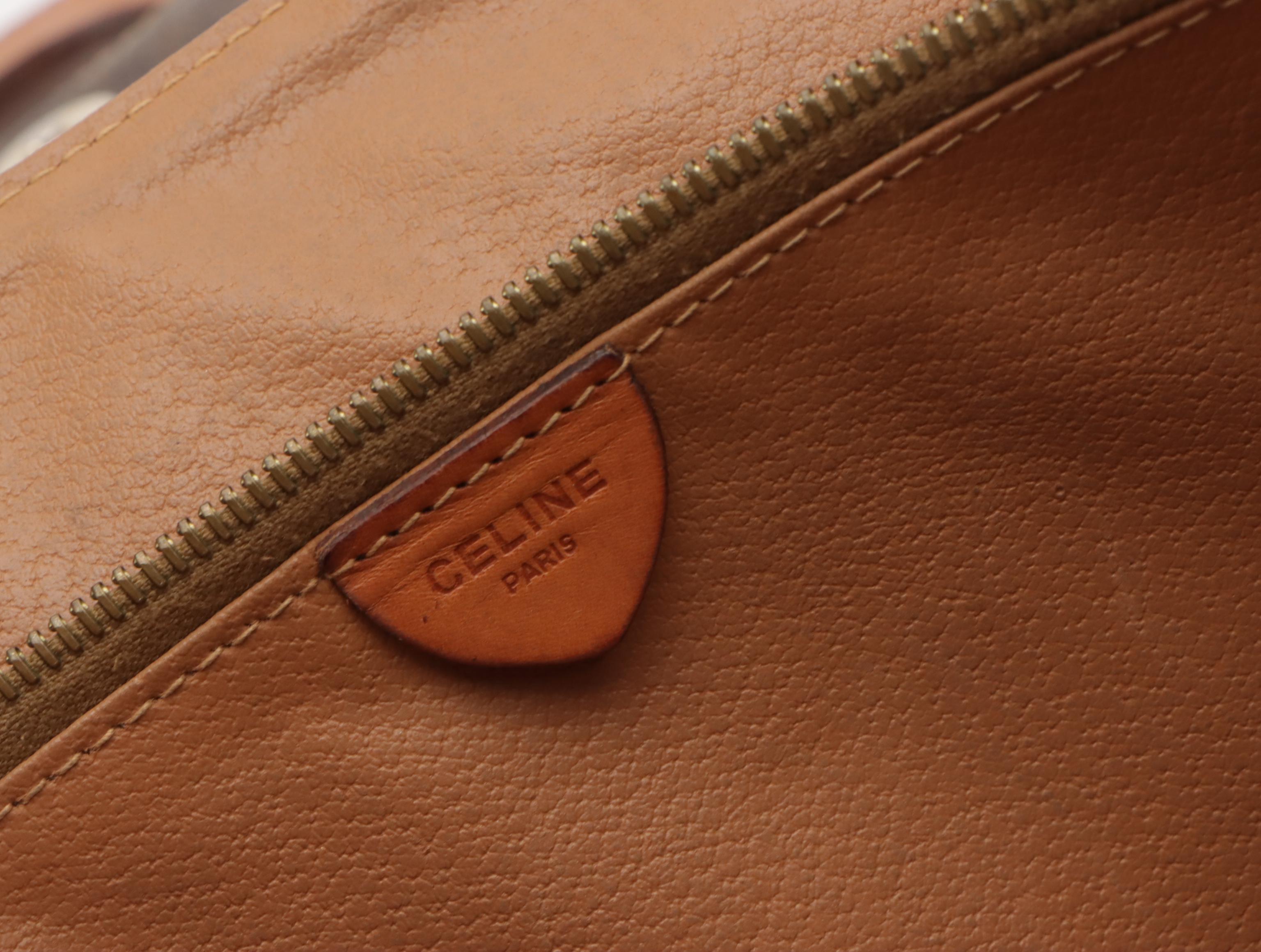 Celine Dark Brown Macadam Canvas and Leather Trimmed Crossbody Bag