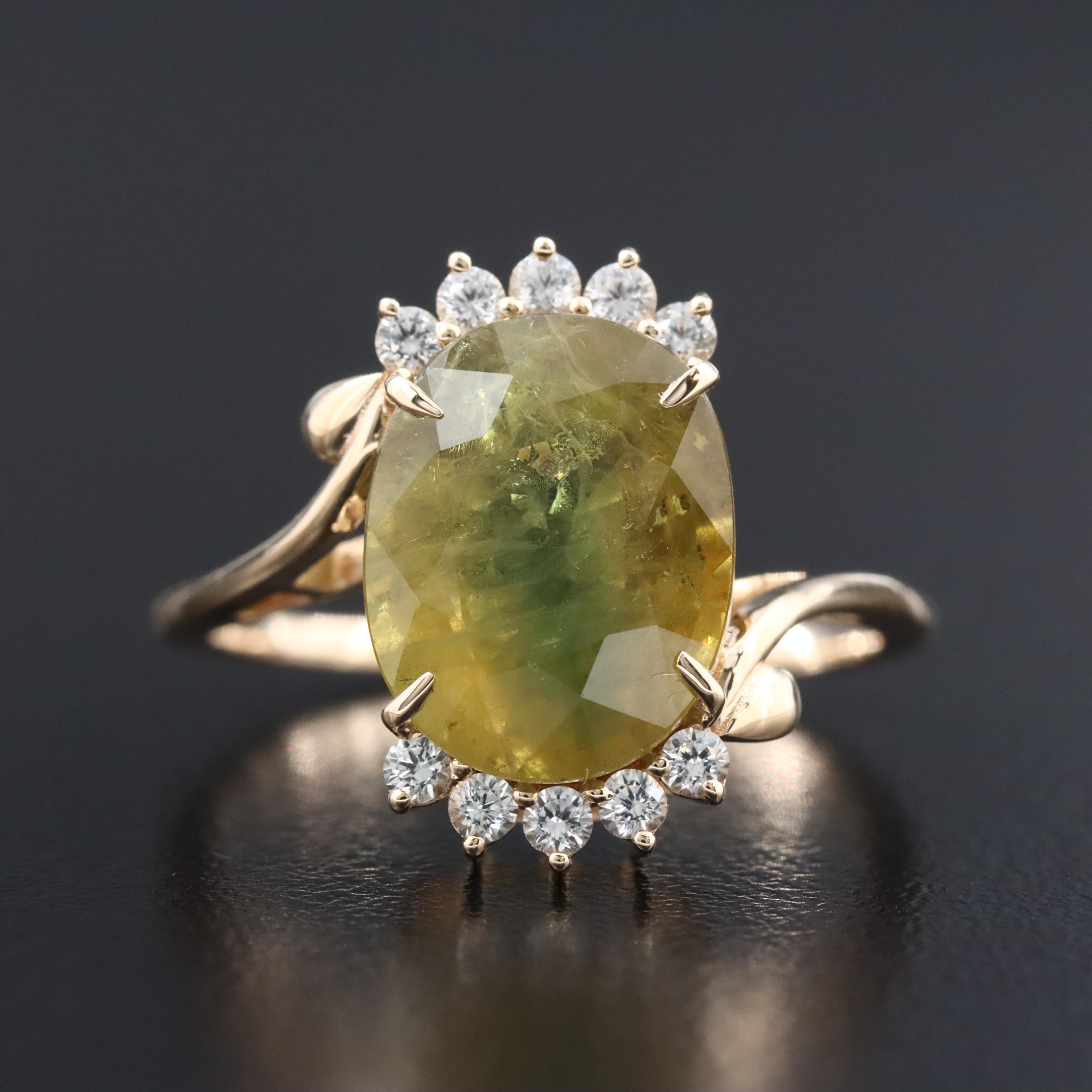 14K 5.38 CT Sapphire and White Sapphire Ring