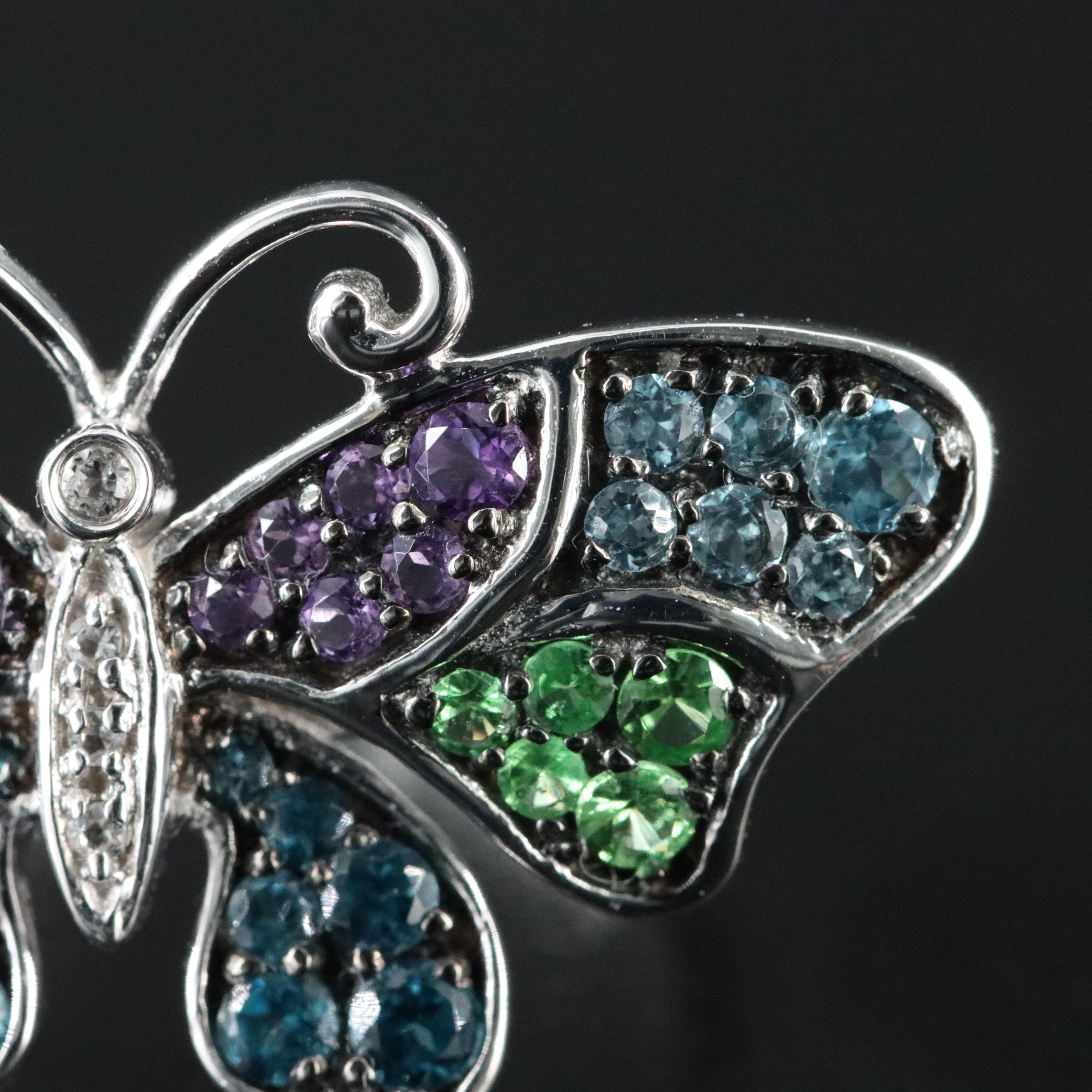 14K  Amethyst, White Topaz, Blue Topaz and Tsavorite Butterfly Ring
