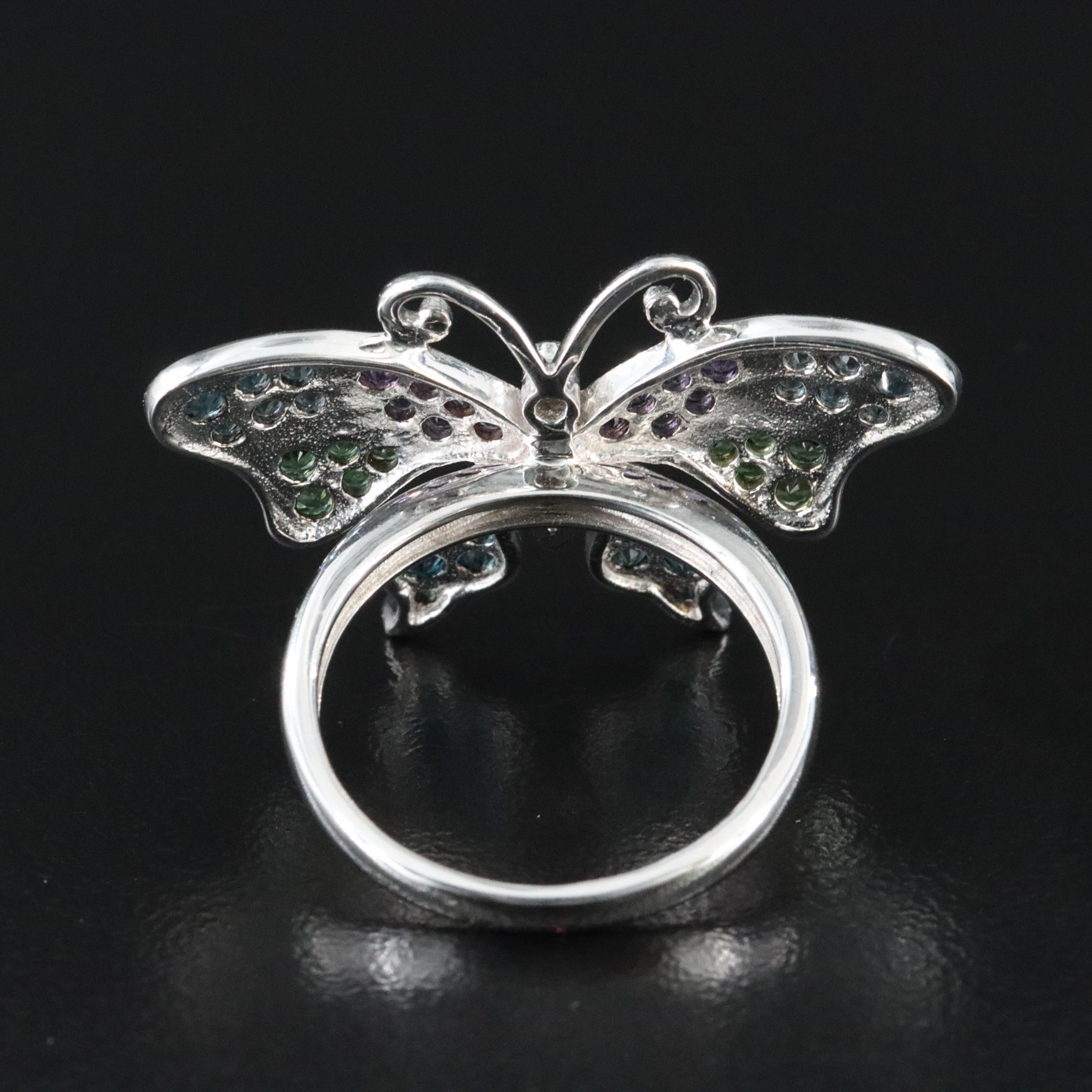 14K  Amethyst, White Topaz, Blue Topaz and Tsavorite Butterfly Ring