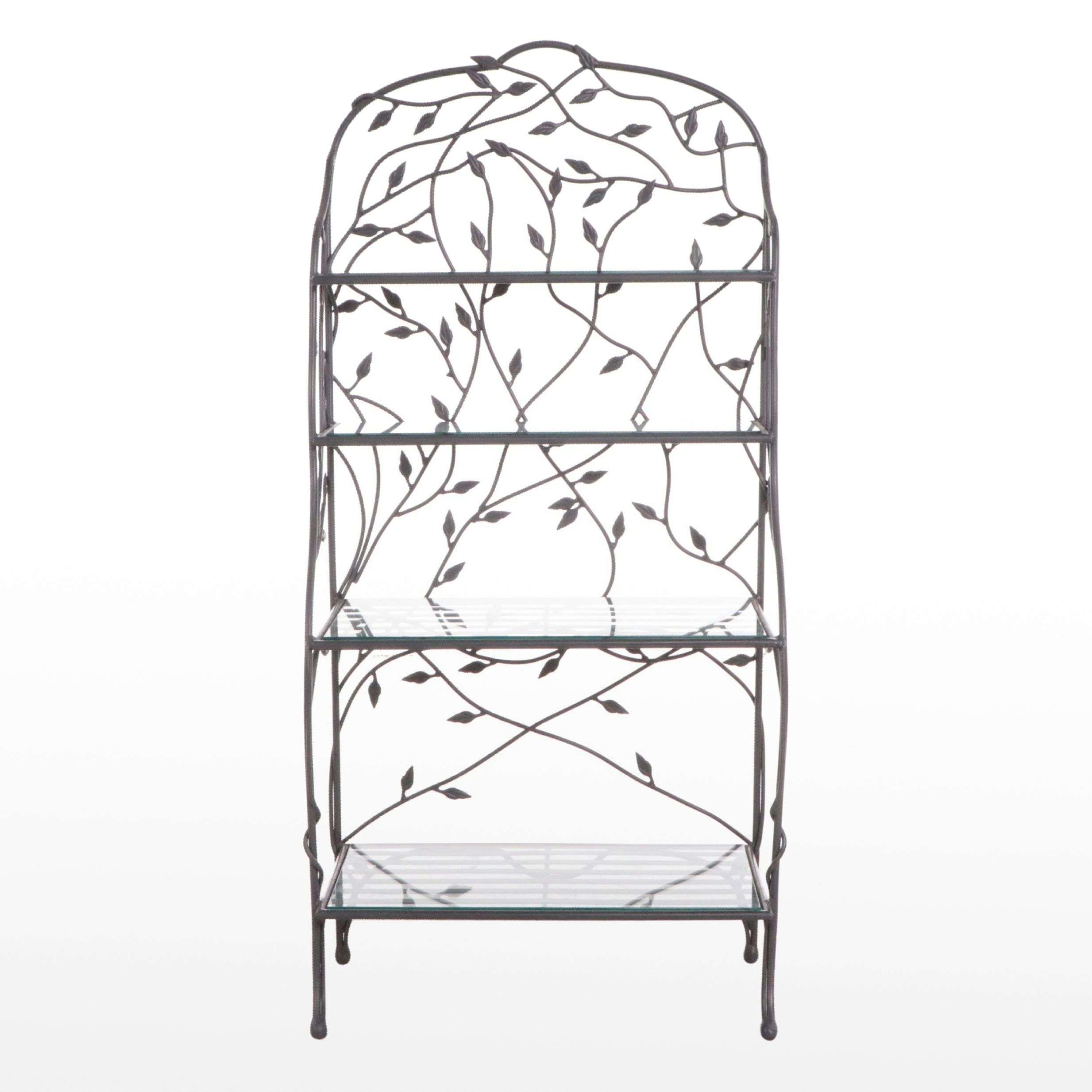 French Style Faux Bois Metal and Glass Baker's Rack