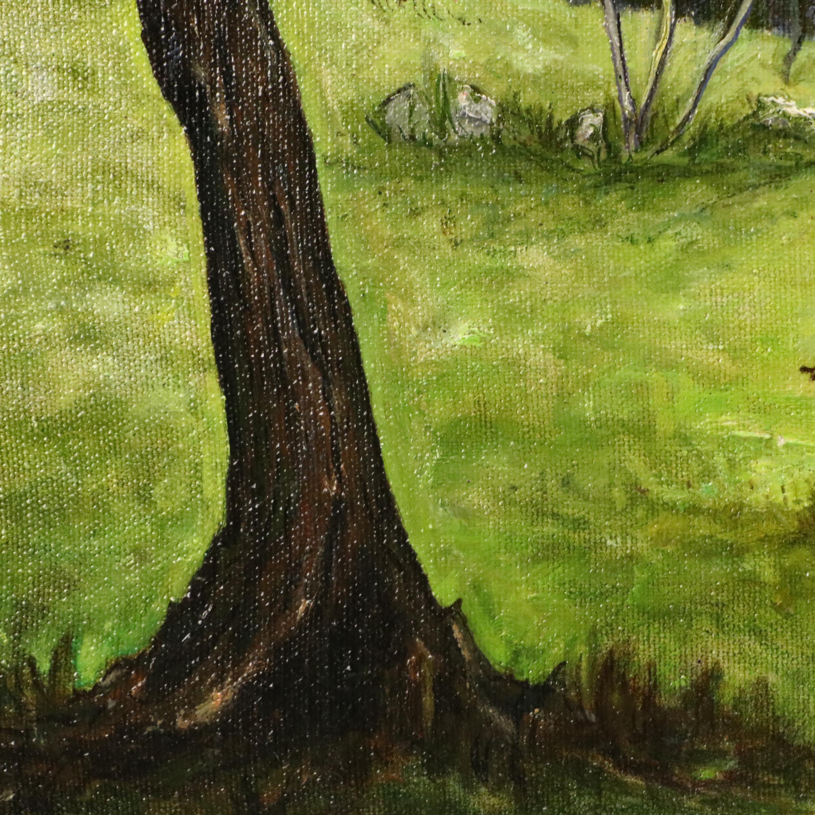 Sylvia Shelling Acrylic Landscape Painting with Horses, 1969