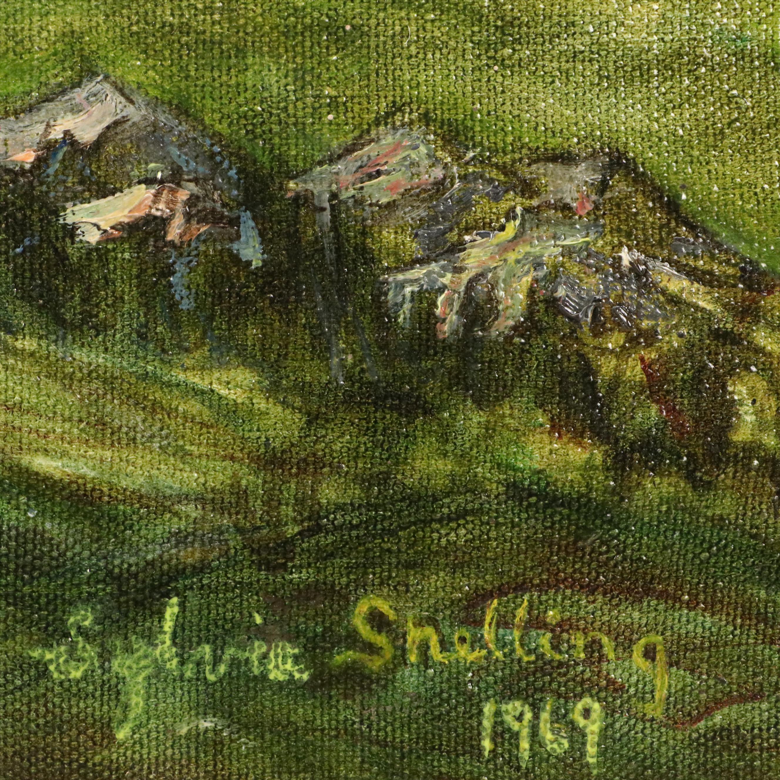 Sylvia Shelling Acrylic Landscape Painting with Horses, 1969