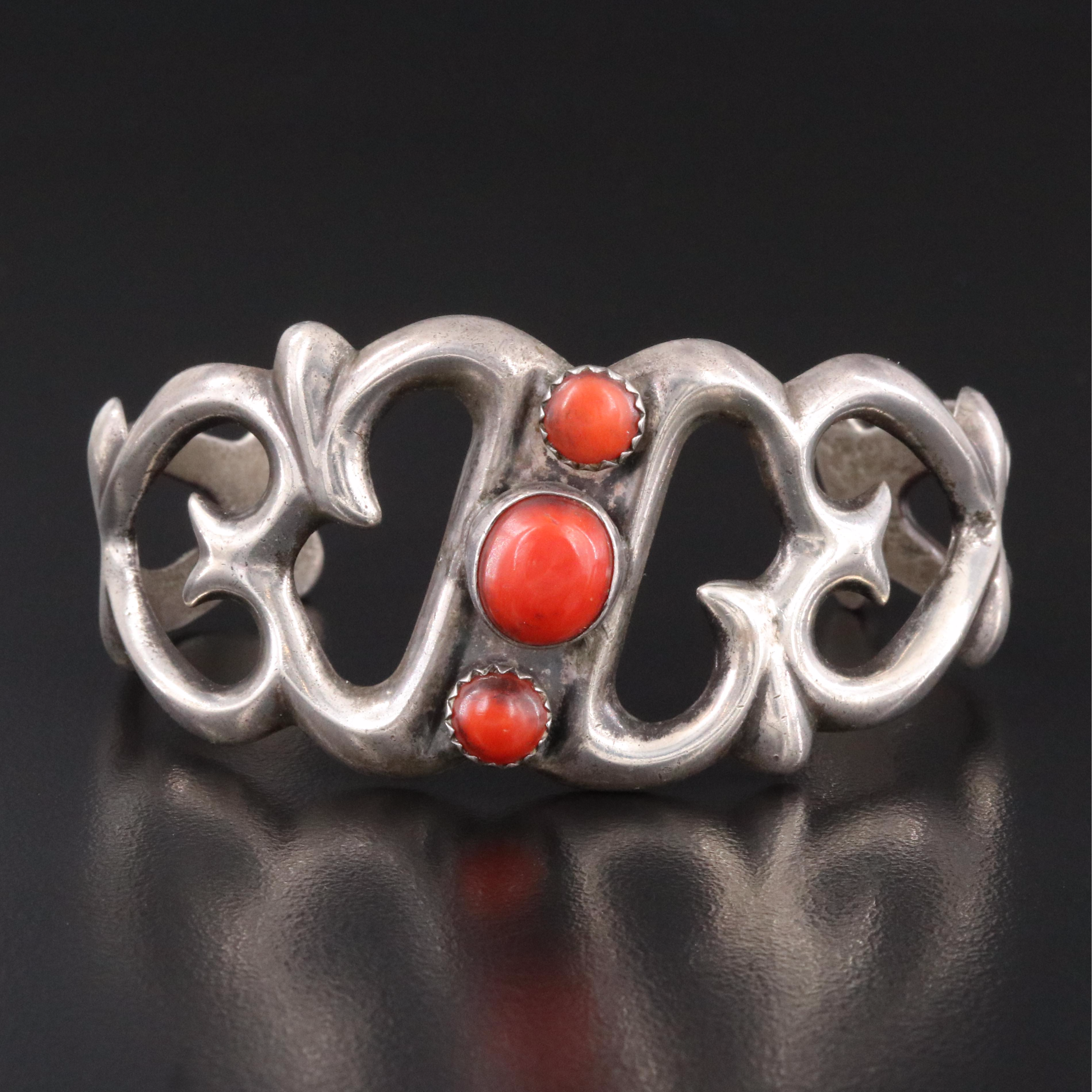 Southwestern Sterling Coral Sandcast Cuff