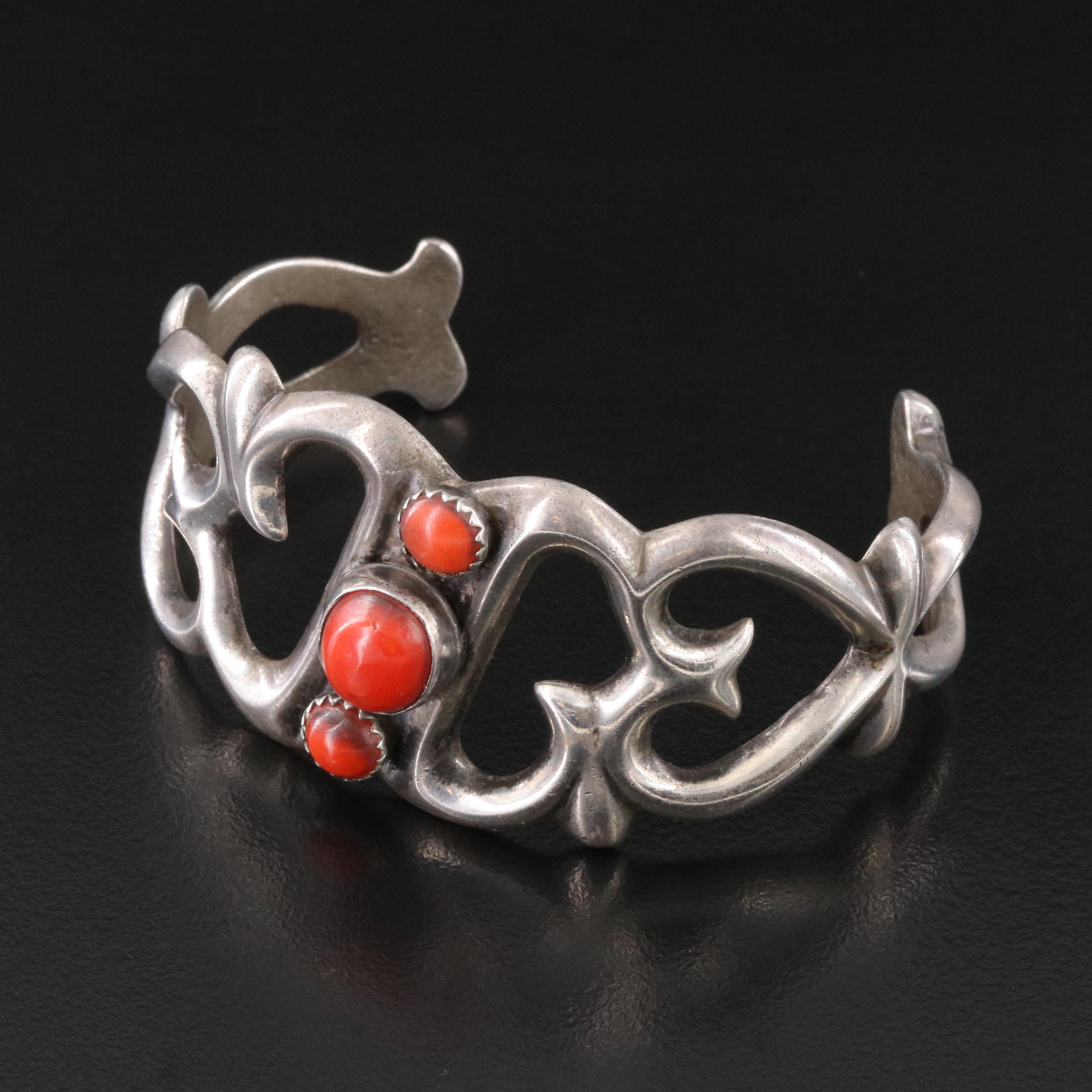 Southwestern Sterling Coral Sandcast Cuff