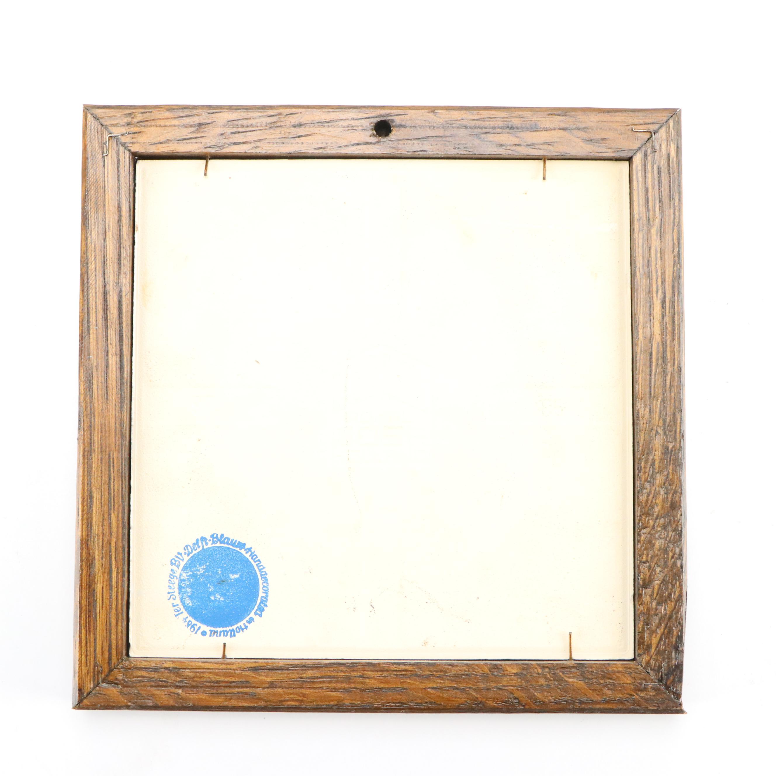 Framed Royal Mosa Delft Blue Ceramic Tiles, 1984