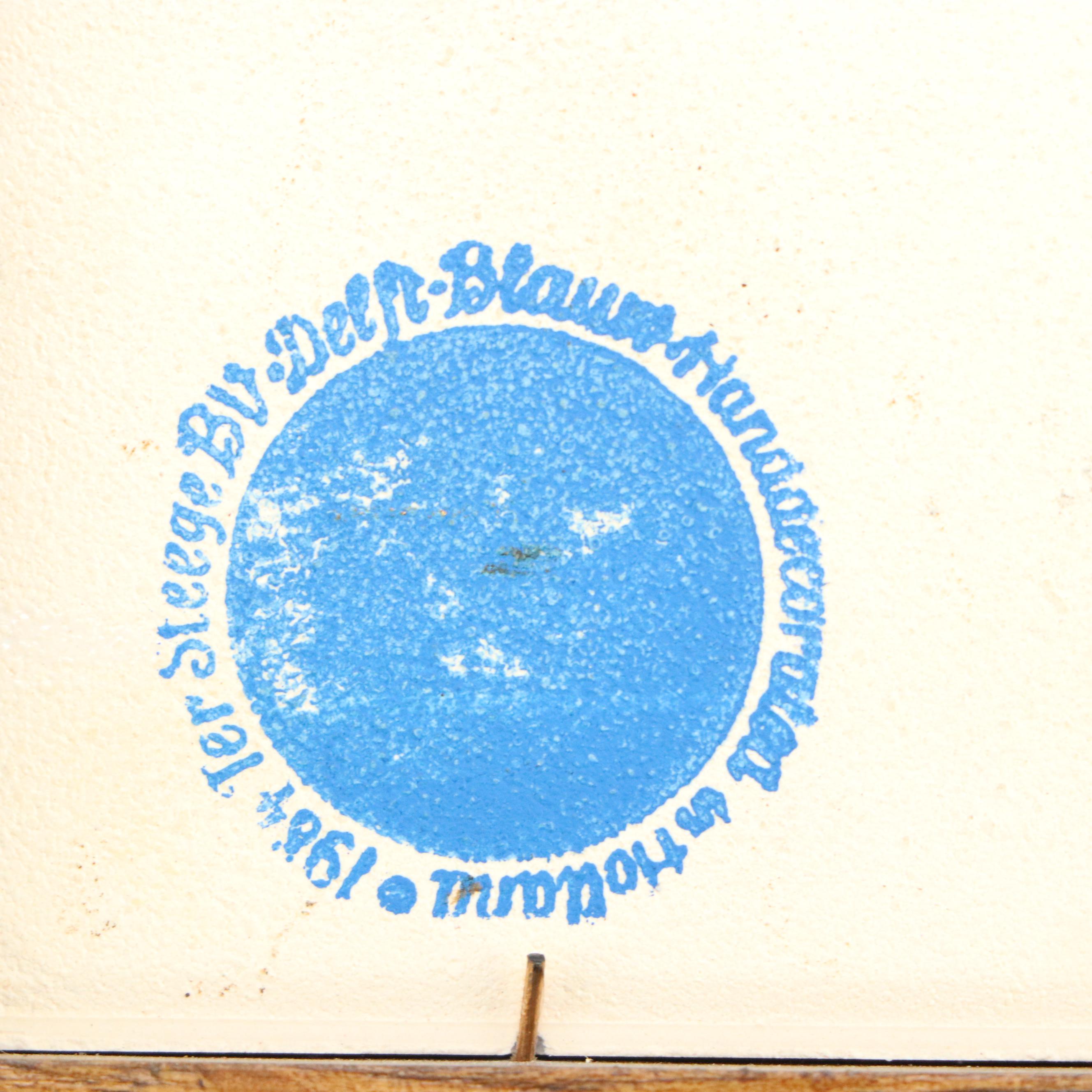 Framed Royal Mosa Delft Blue Ceramic Tiles, 1984