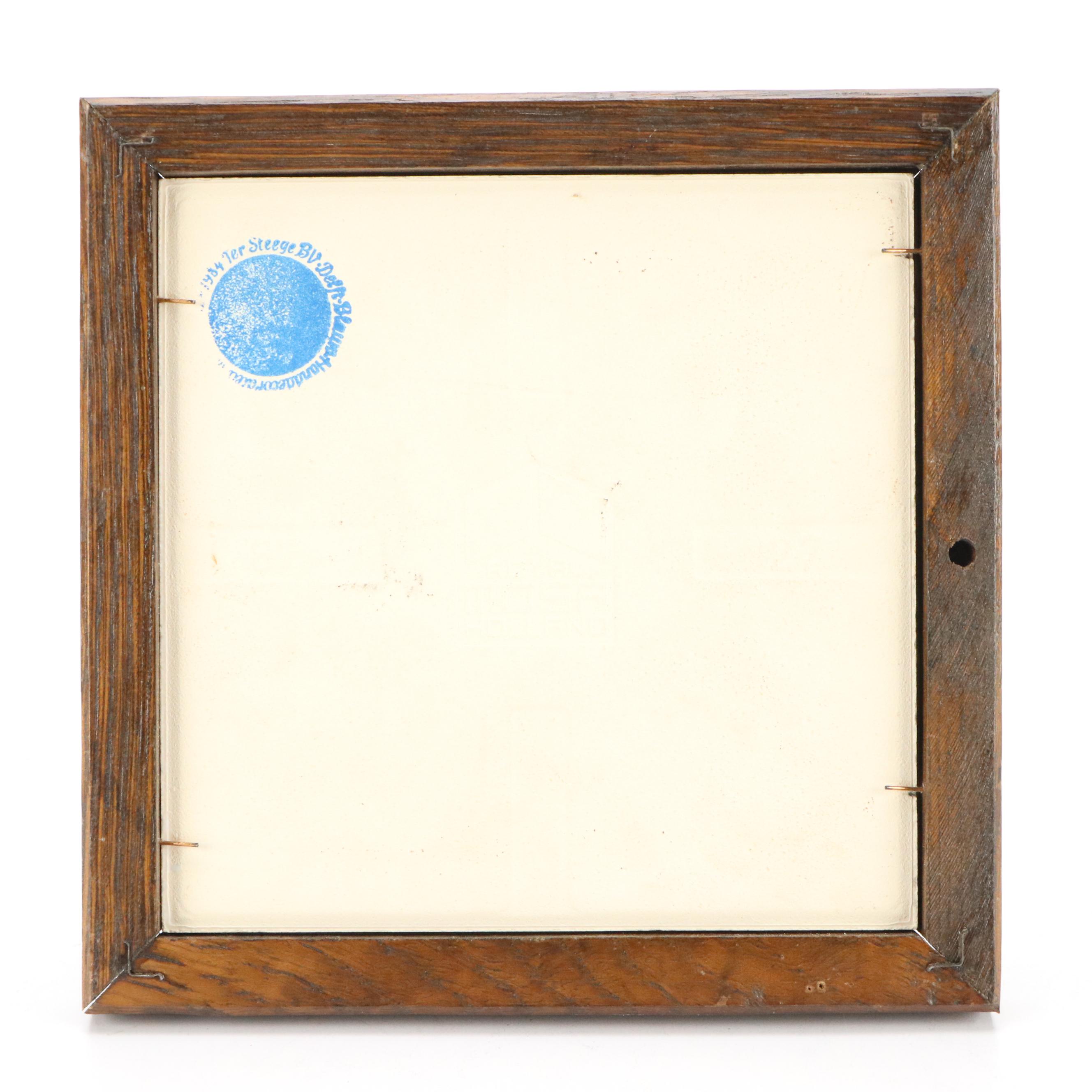 Framed Royal Mosa Delft Blue Ceramic Tiles, 1984