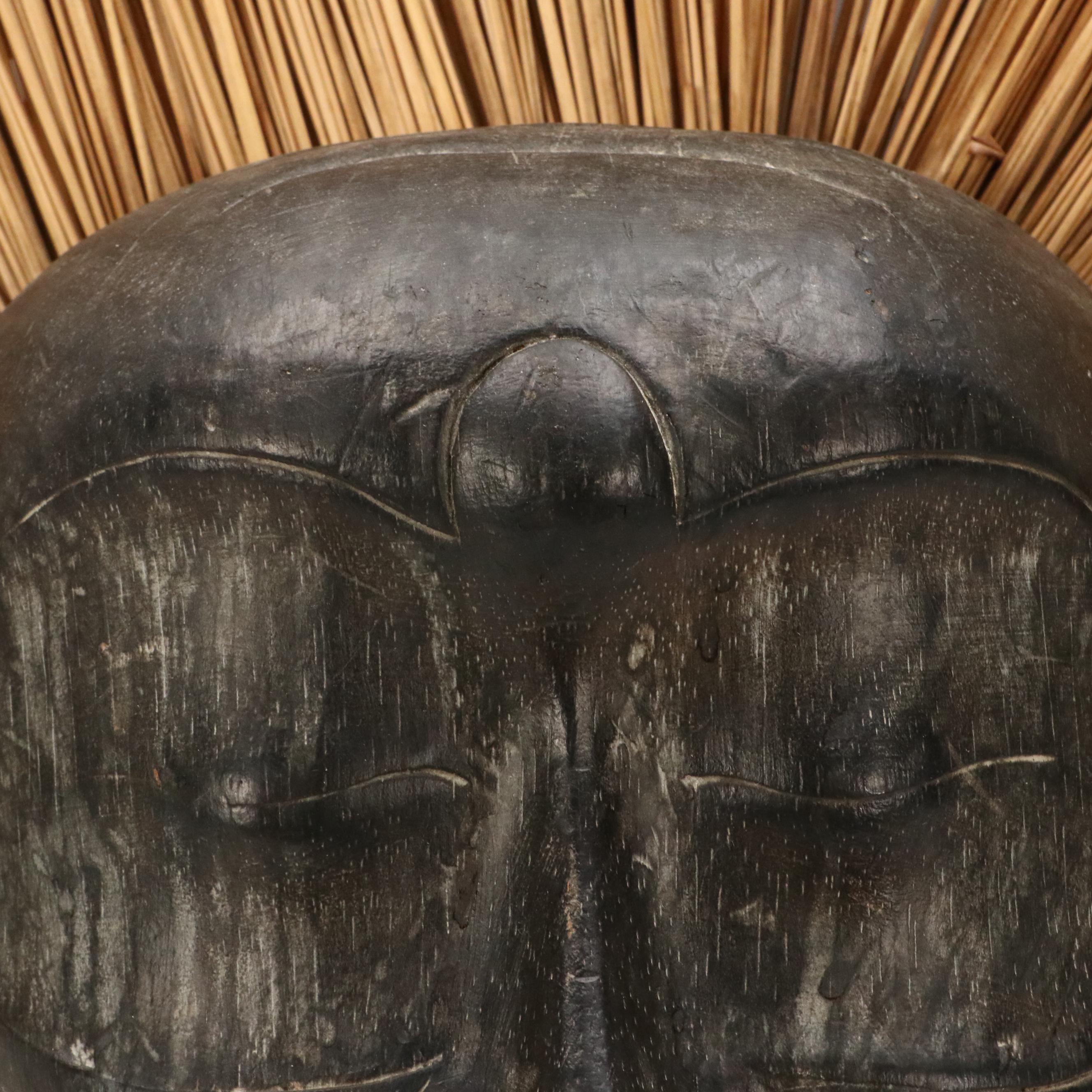 Decorative Wood Wall Mask with Straw Headdress